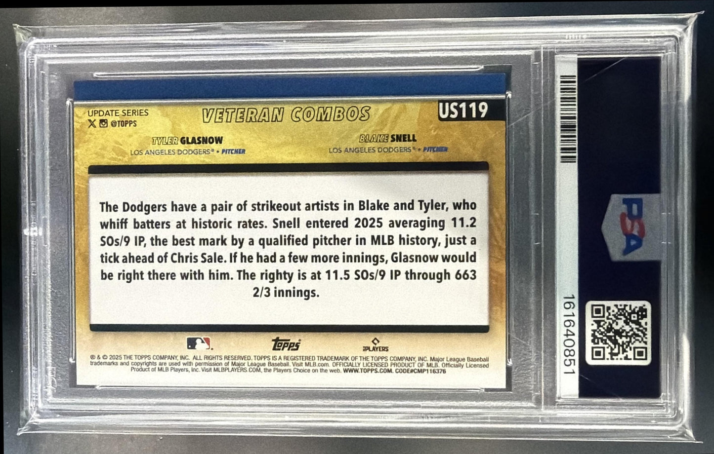2025 Topps Update Blake Snell Tyler Glasnow Golden Mirror Image Variation PSA 9 — back