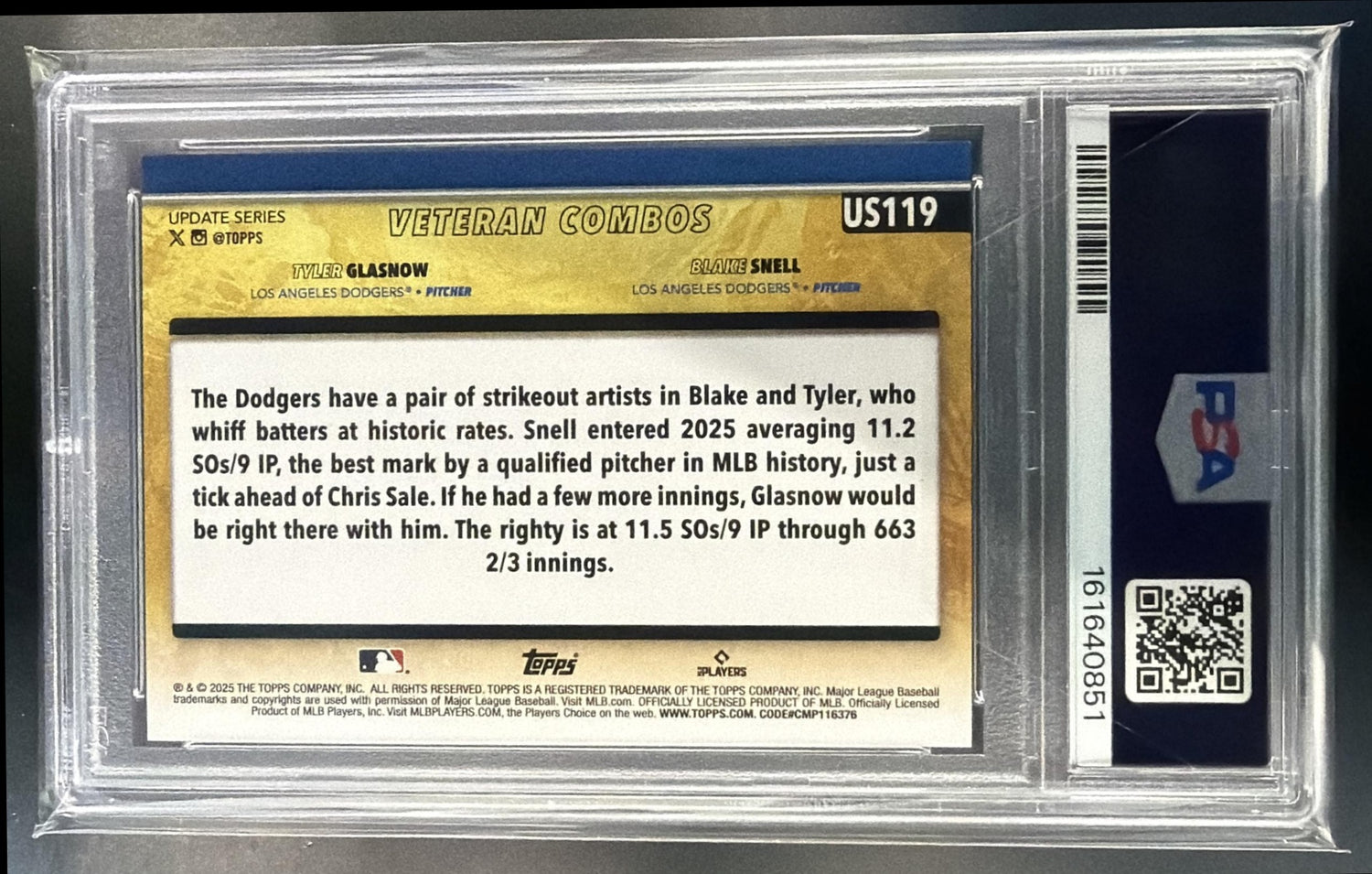 2025 Topps Update Blake Snell Tyler Glasnow Golden Mirror Image Variation PSA 9 — back