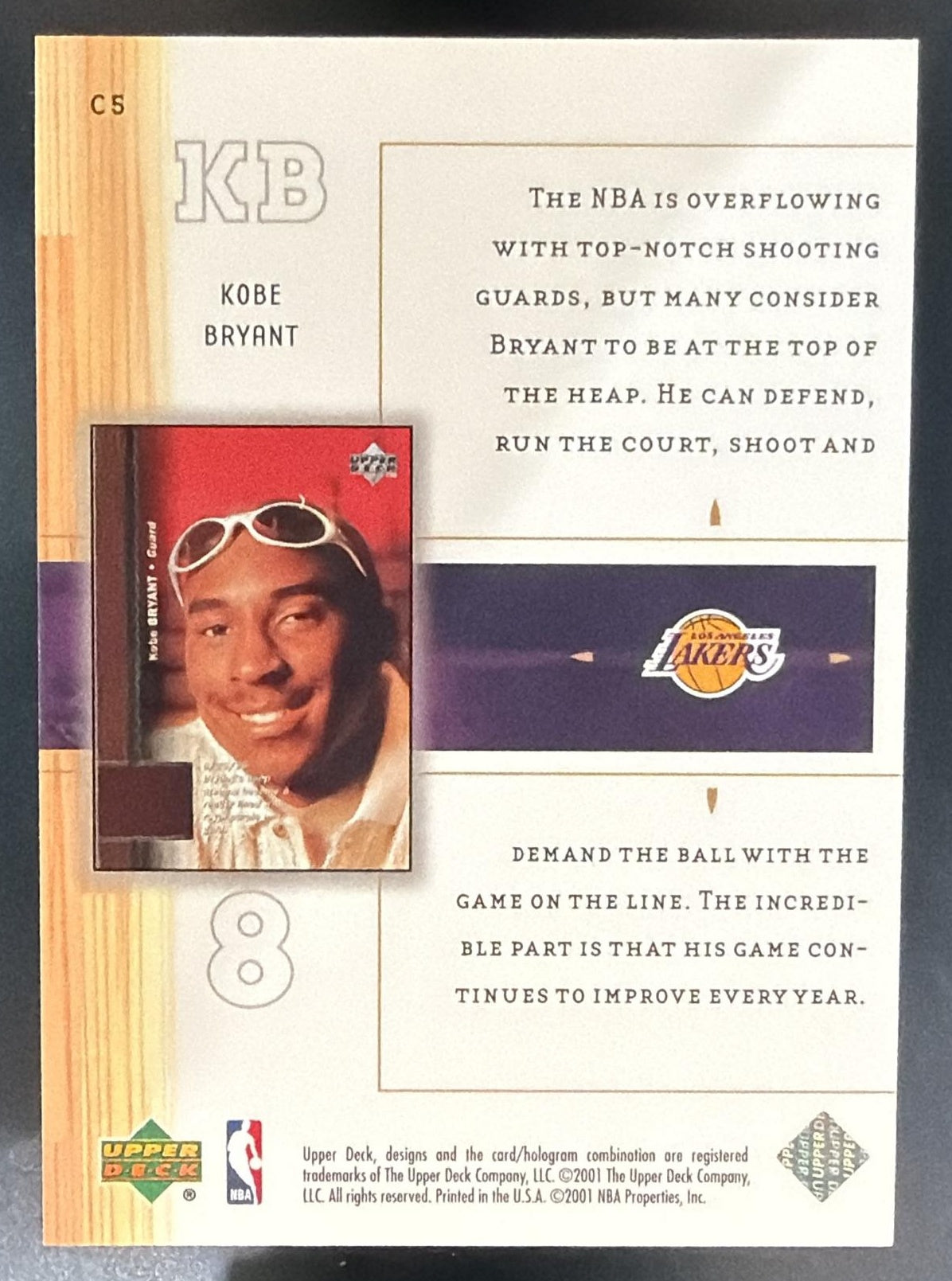 2001-02 Upper Deck Kobe Bryant #C5 UD Class Lakers — back