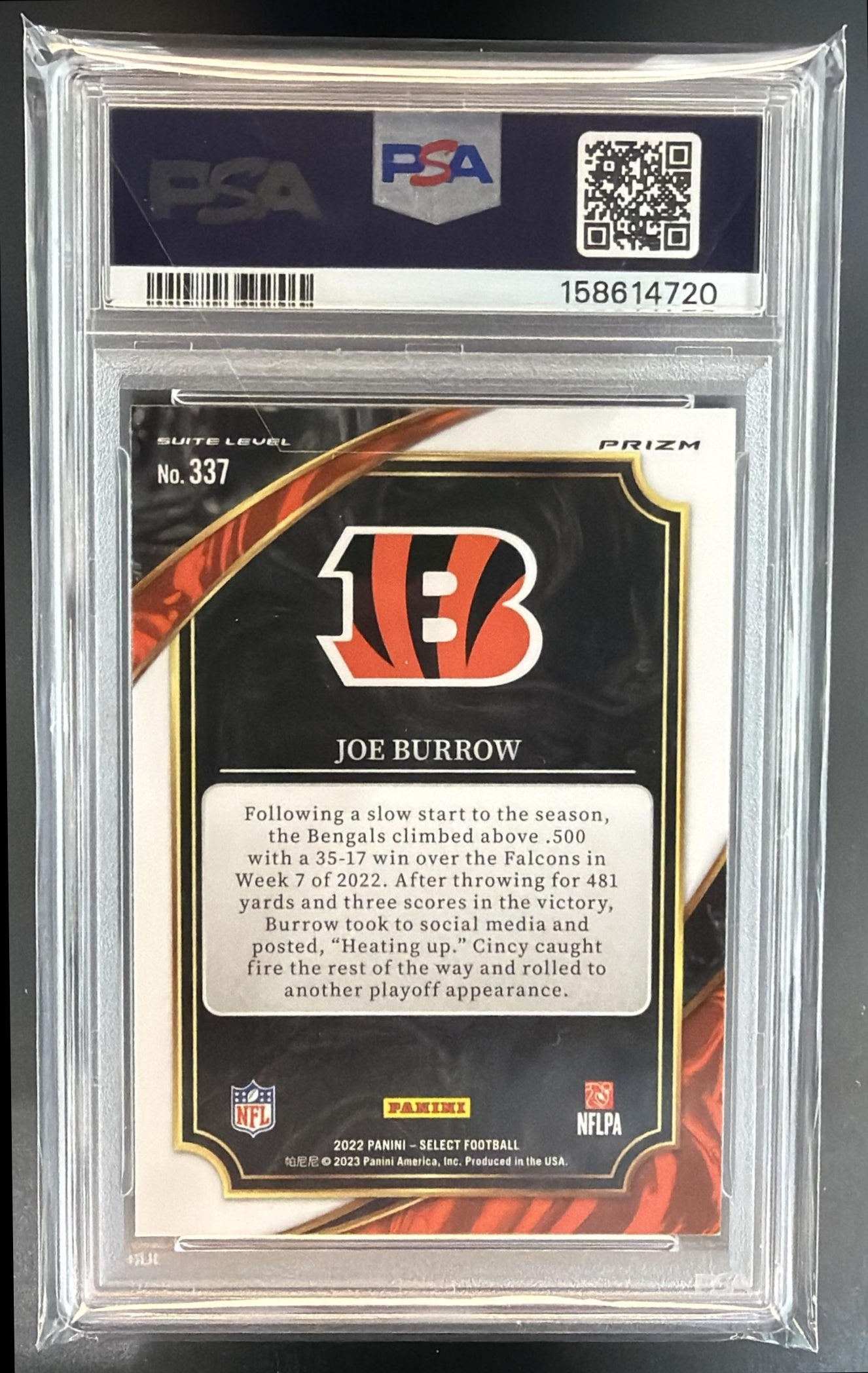 2022 Panini Select Joe Burrow #337 Silver Prizm Suite Bengals PSA 8 — back