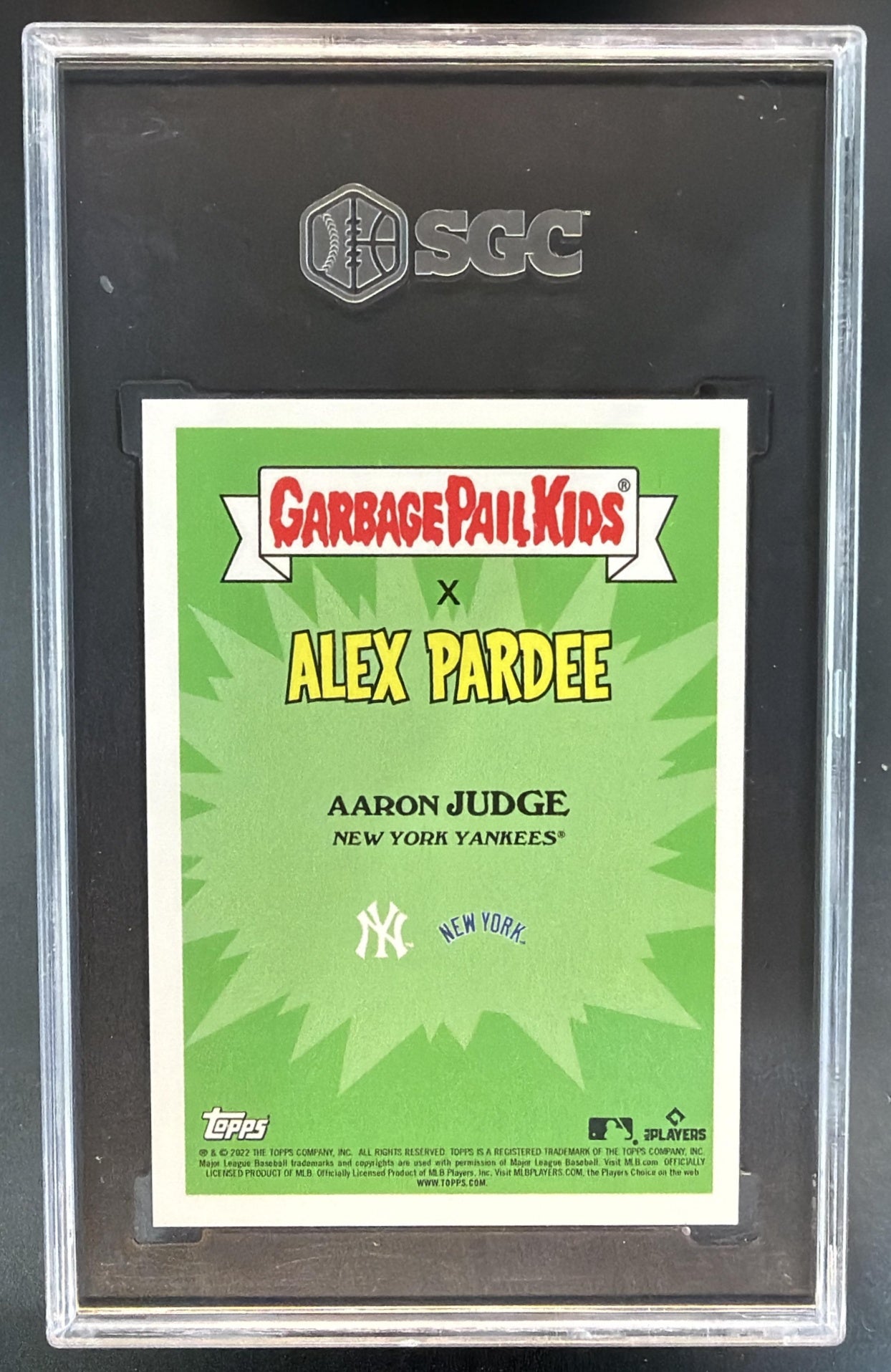 2022 Topps Garbage Pail Kids MLB Series 2 Aaron Judge Stitching Foil /199 SGC 9 — back