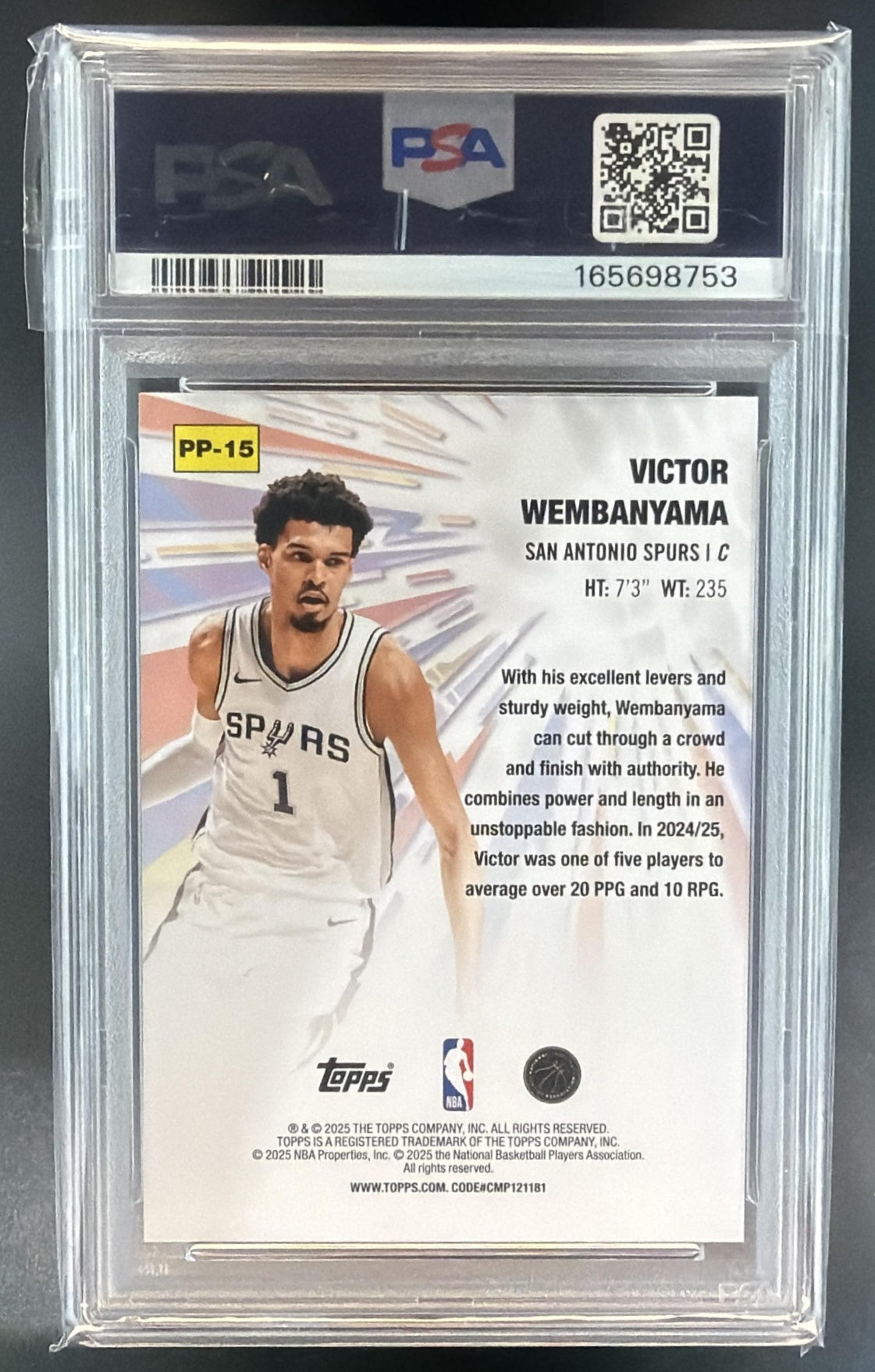 2025-26 Topps Victor Wembanyama #PP-15 Power Players Spurs PSA 10 — back