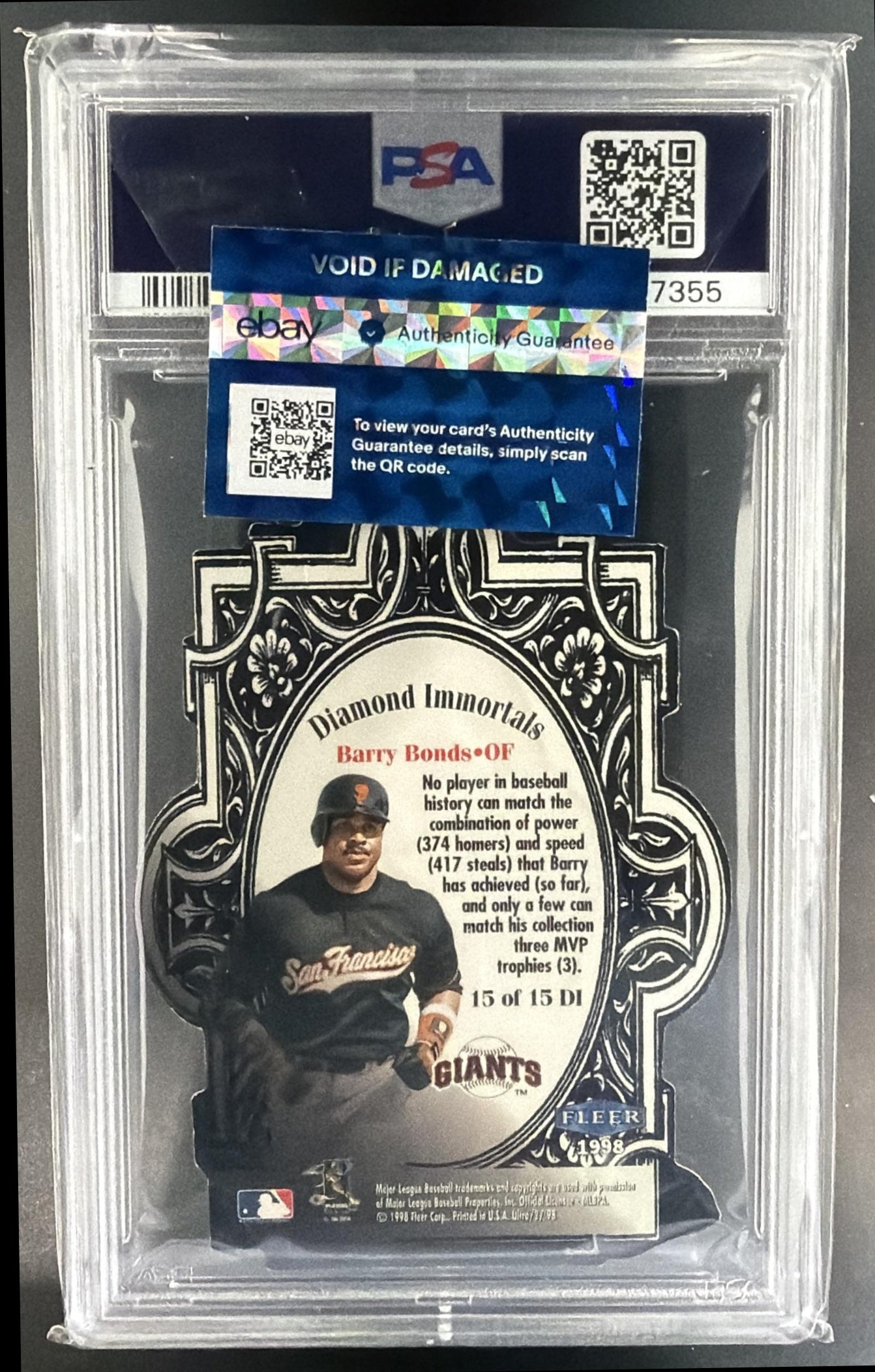 1998 Fleer Ultra Barry Bonds #15DI Diamond Immortals Giants PSA 7 — back