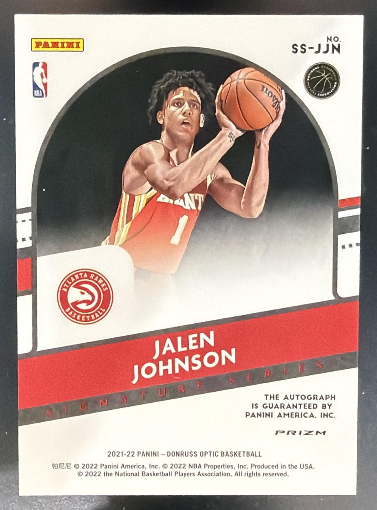 2021 Panini Donruss Optic Jalen Johnson #SS-JJN Signature Series RC Auto — back