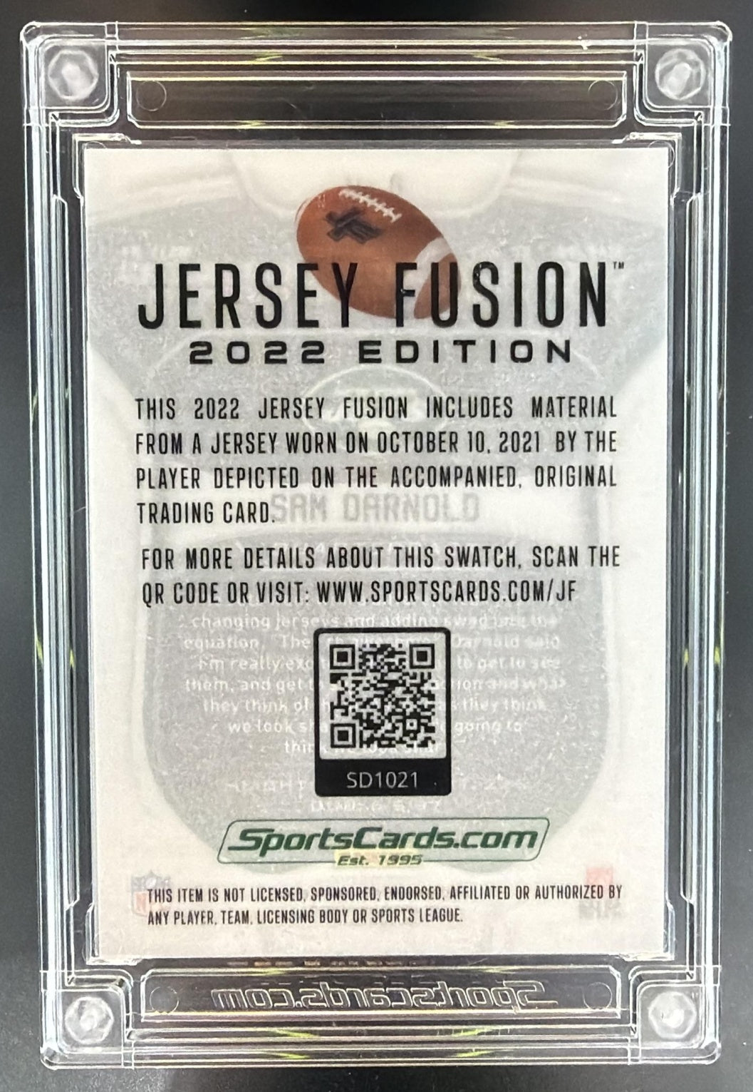 2022 Jersey Fusion Certified Sam Darnold Game Used Jersey Relic Jets — back