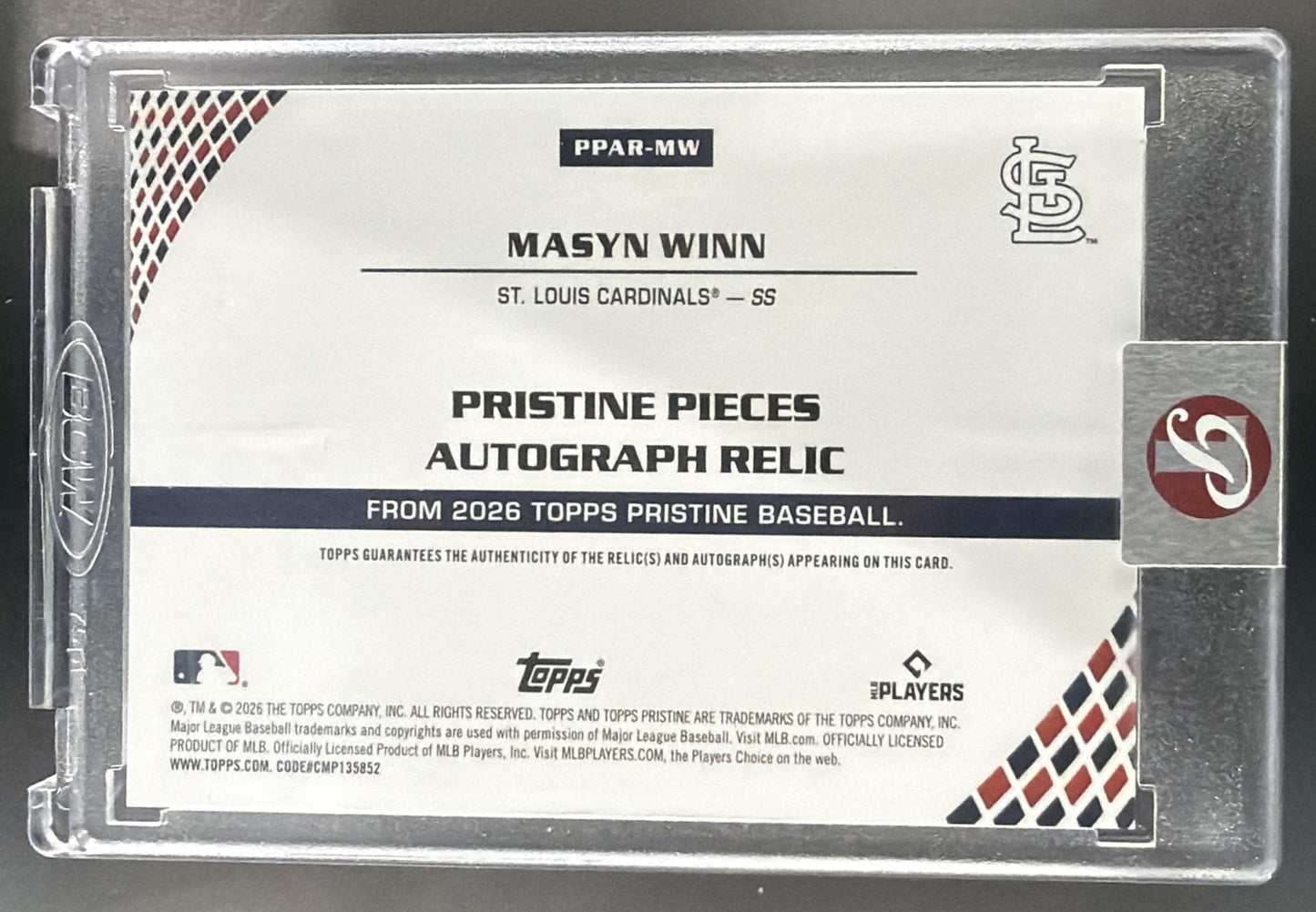2026 Topps Pristine Masyn Winn #PPAR-MW Pieces Auto Relic MEM Cardinals — back