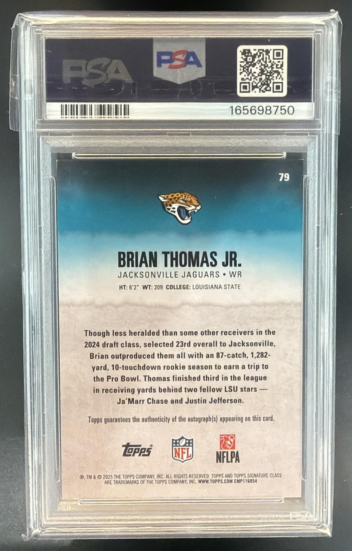 2025 Topps Signature Class Brian Thomas Jr. Veteran Auto Silver Foil /275 PSA 8 — back