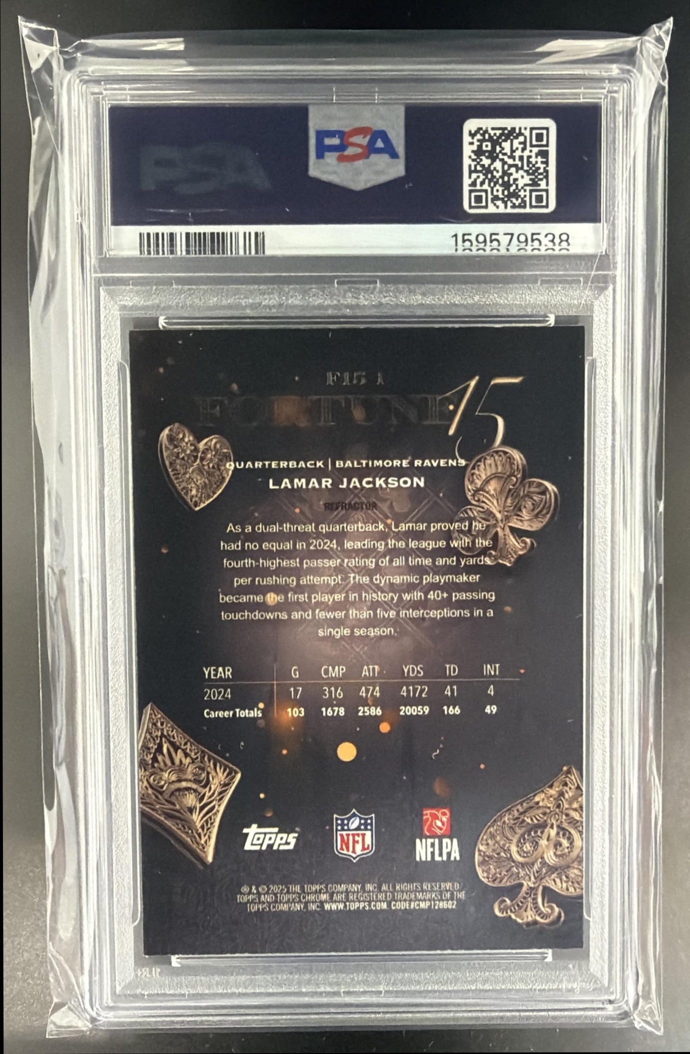 2025 Topps Chrome Lamar Jackson #F15-1 Fortune 15 Ravens PSA 9 — back