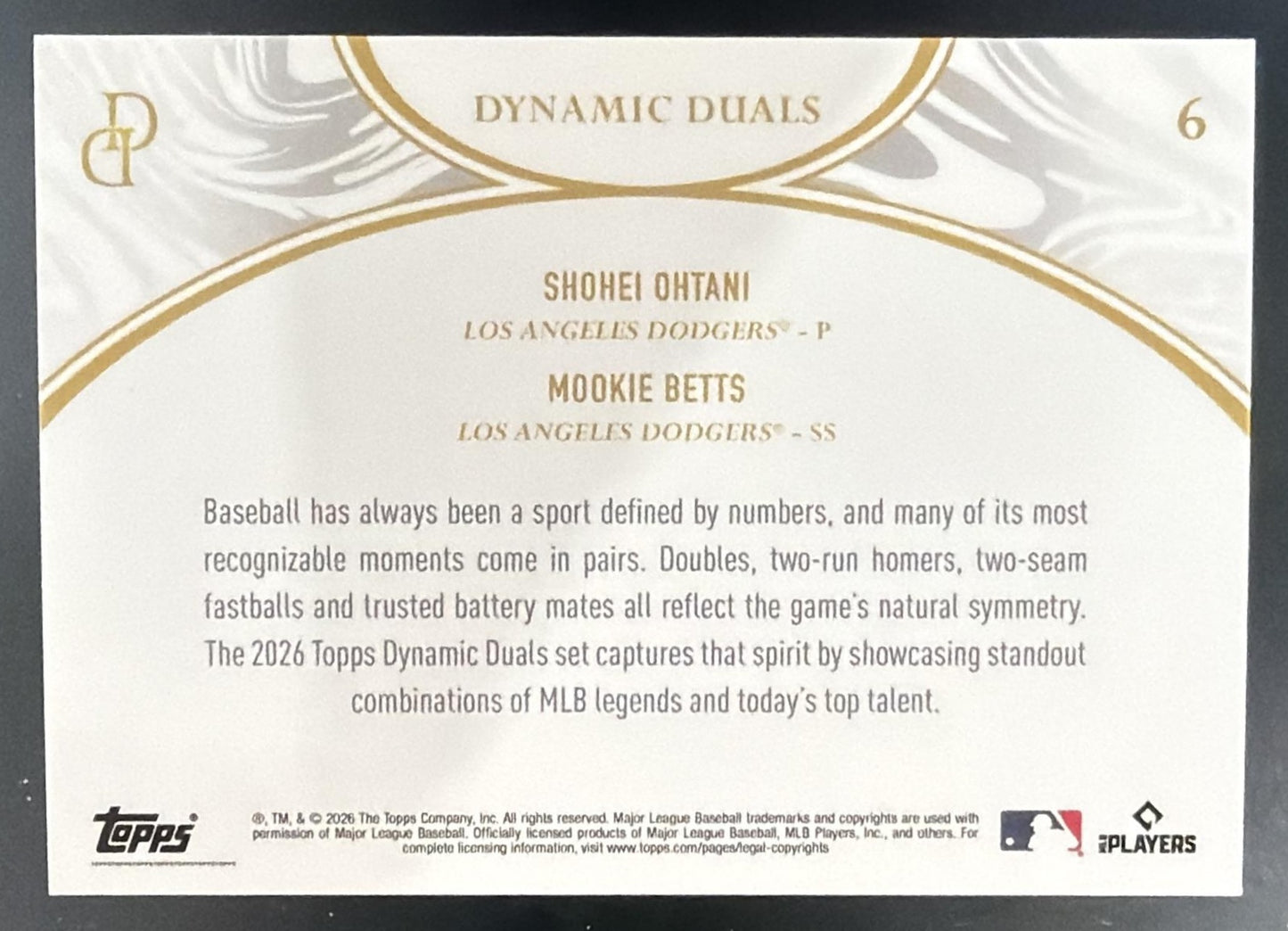 2026 Topps Dynamic Duals Shohei Ohtani Mookie Betts #6 Blue 11/25 Dodgers — back