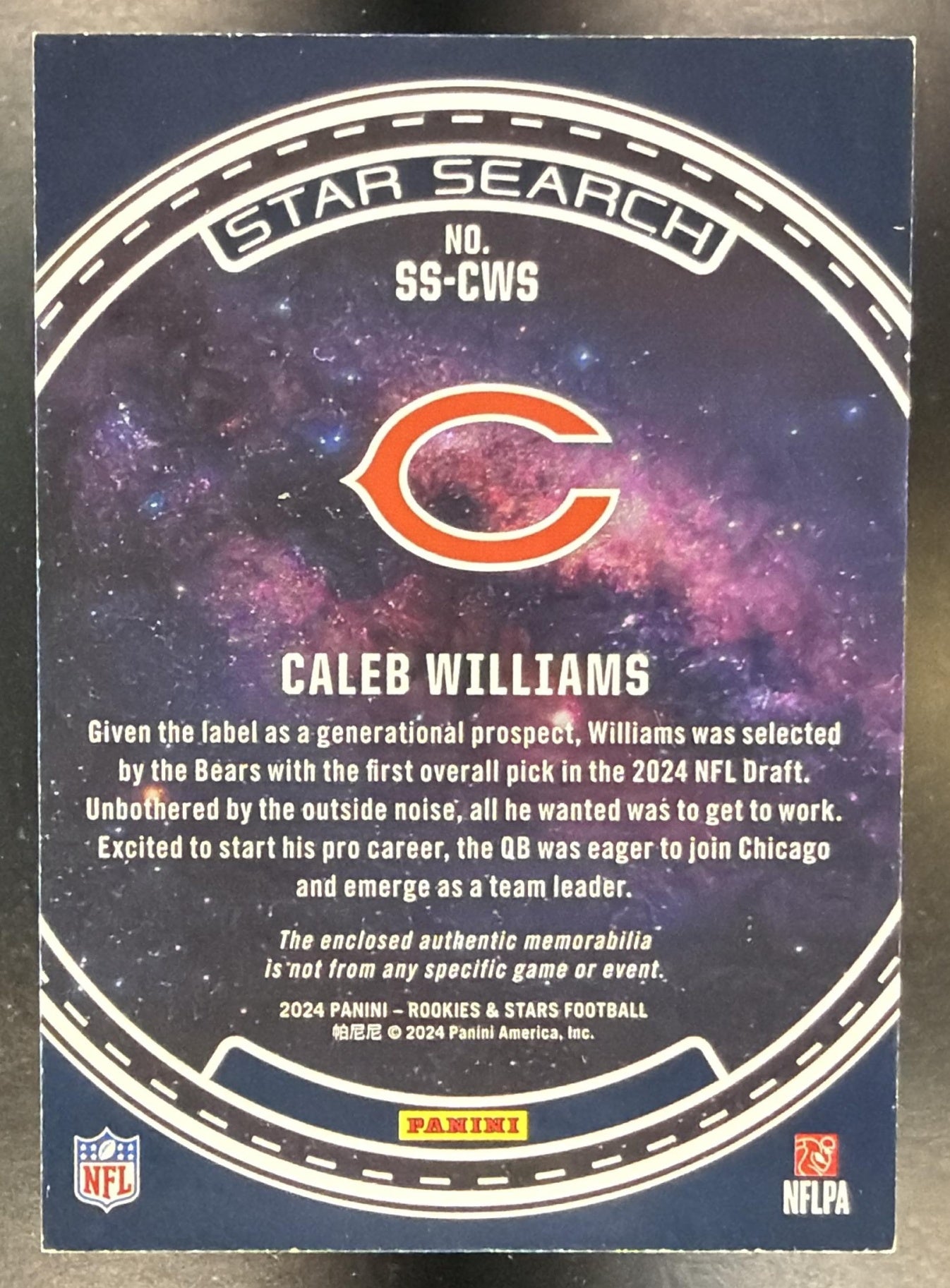 2024 Panini Rookies & Stars Caleb Williams #SS-CWS Star Search MEM RC Bears — back