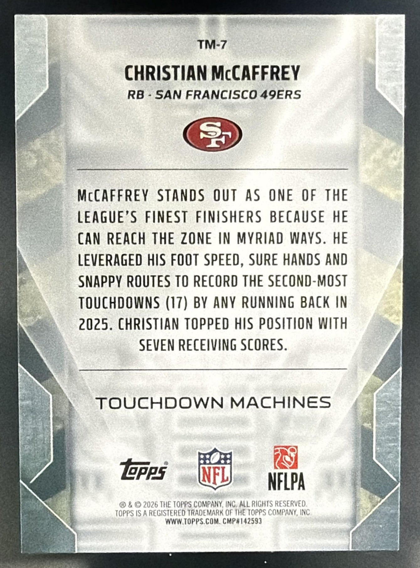 2026 Topps Christian McCaffrey #TM-7 Touchdown Machines SSP 49ers — back