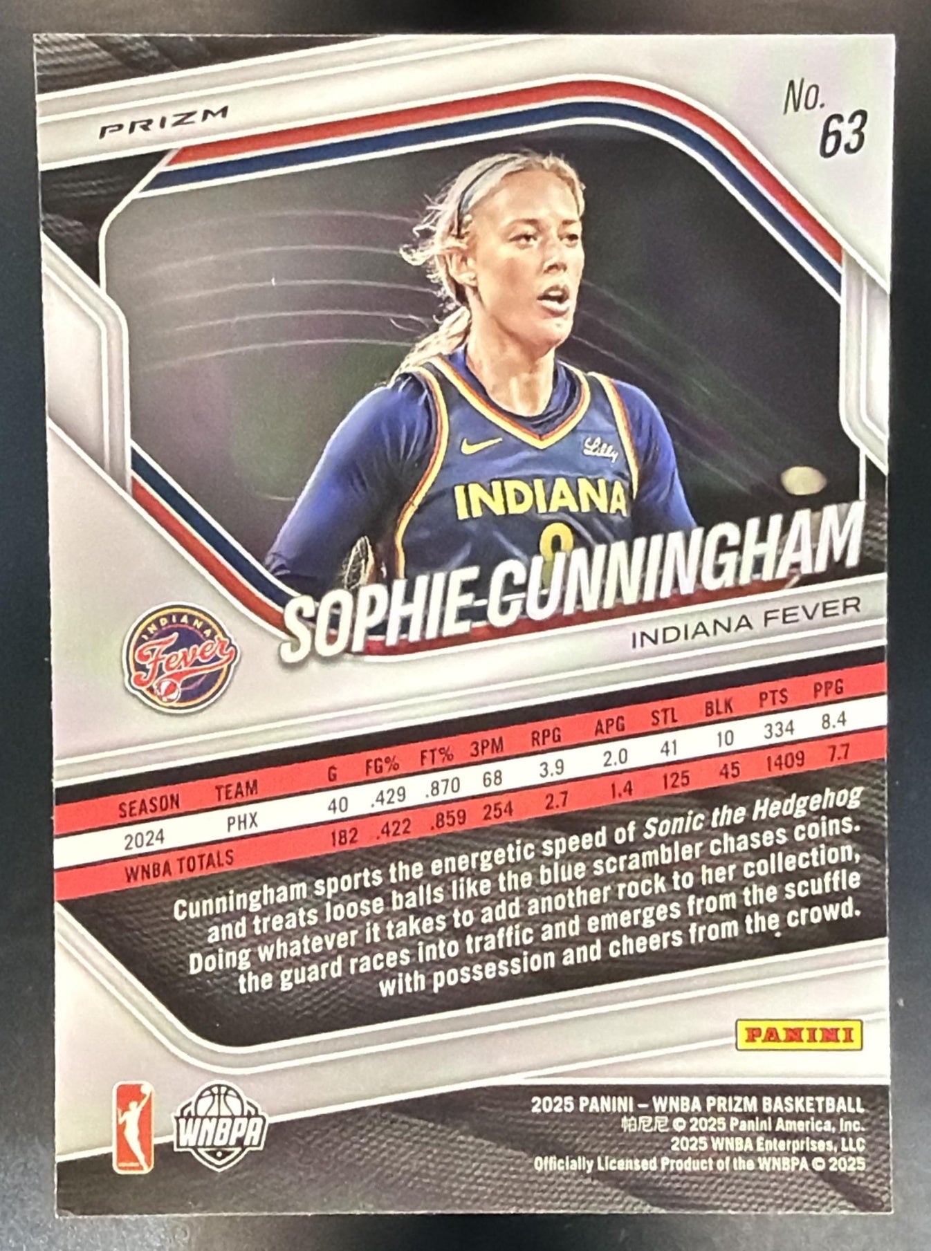 2025 Panini WNBA Prizm Sophie Cunningham #63 White Seismic Fever — back