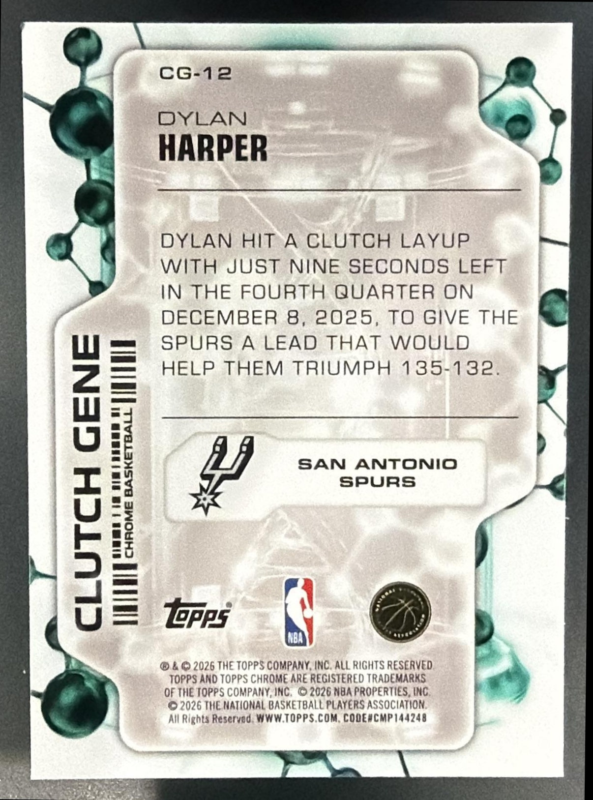2025-26 Topps Chrome Update Dylan Harper #CG-12 Clutch Gene RC Spurs — back