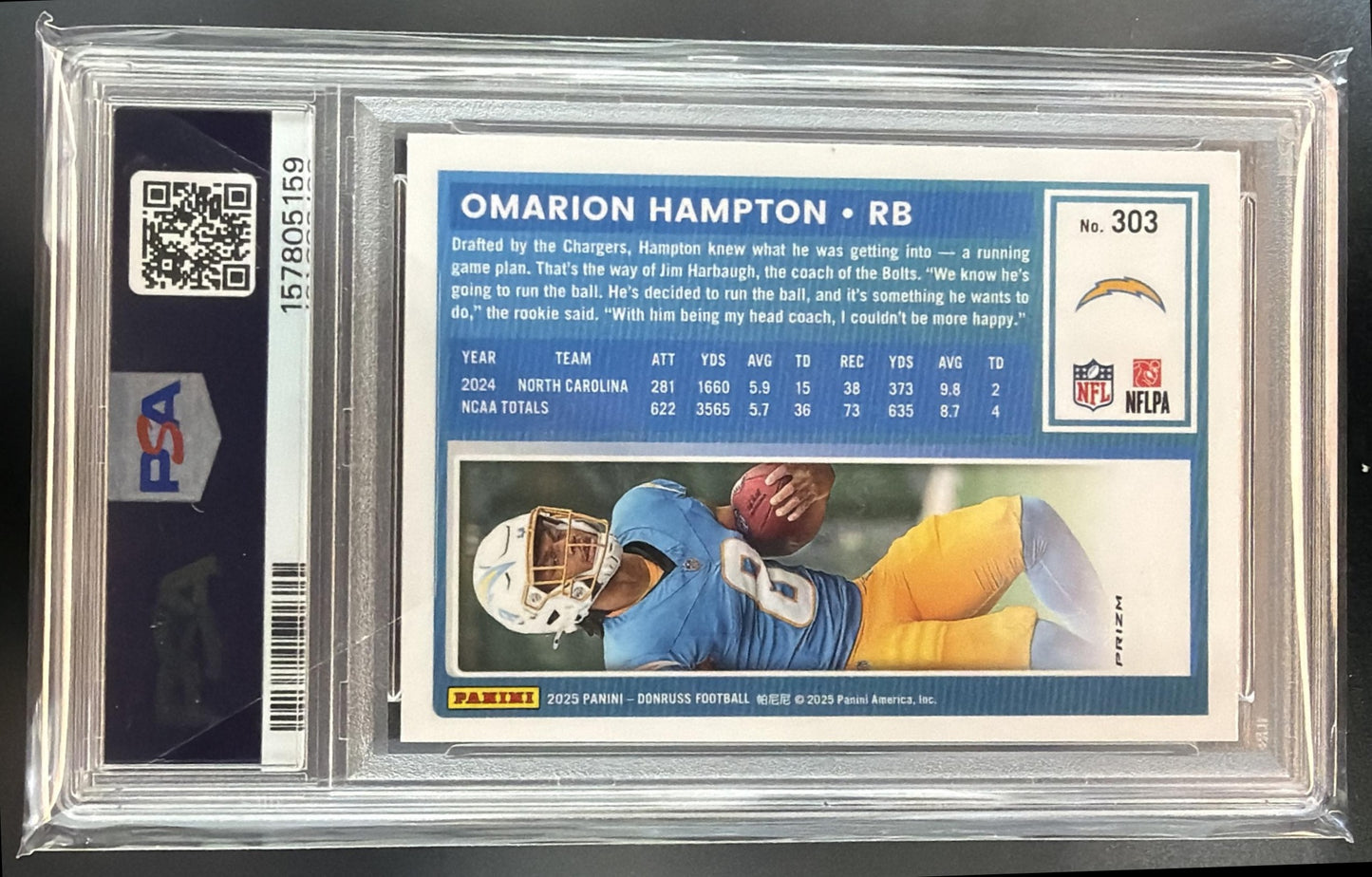 2025 Panini Donruss Omarion Hampton Optic Rated Rookie Preview Red Wave RC PSA 7 — back