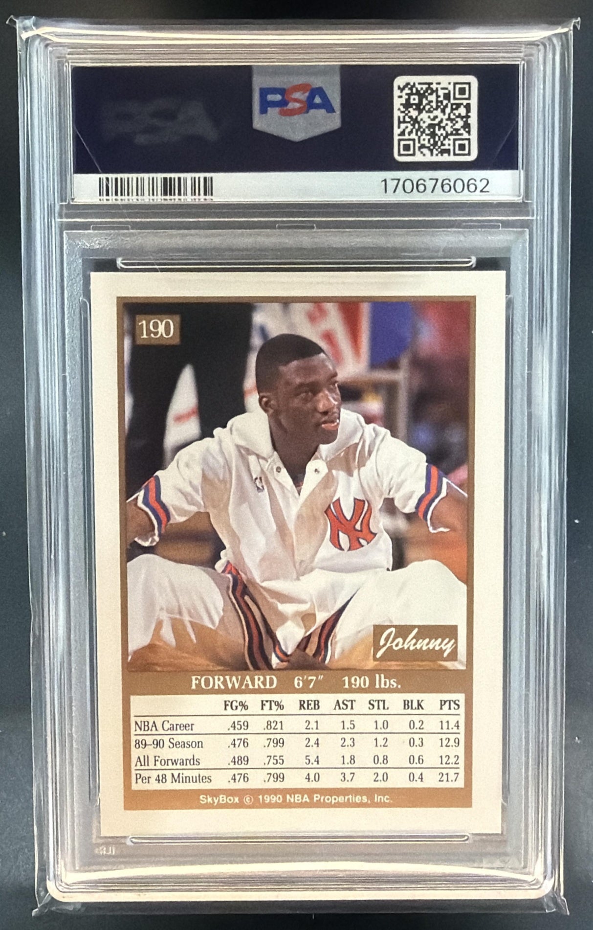 1990-91 Skybox Johnny Newman #190 Knicks PSA 10 — back