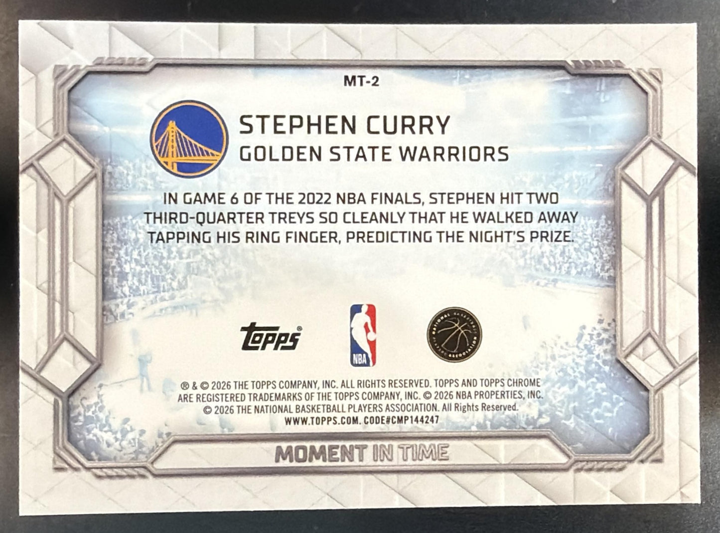 2025-26 Topps Chrome Update Stephen Curry #MT-2 Moment In Time Warriors — back