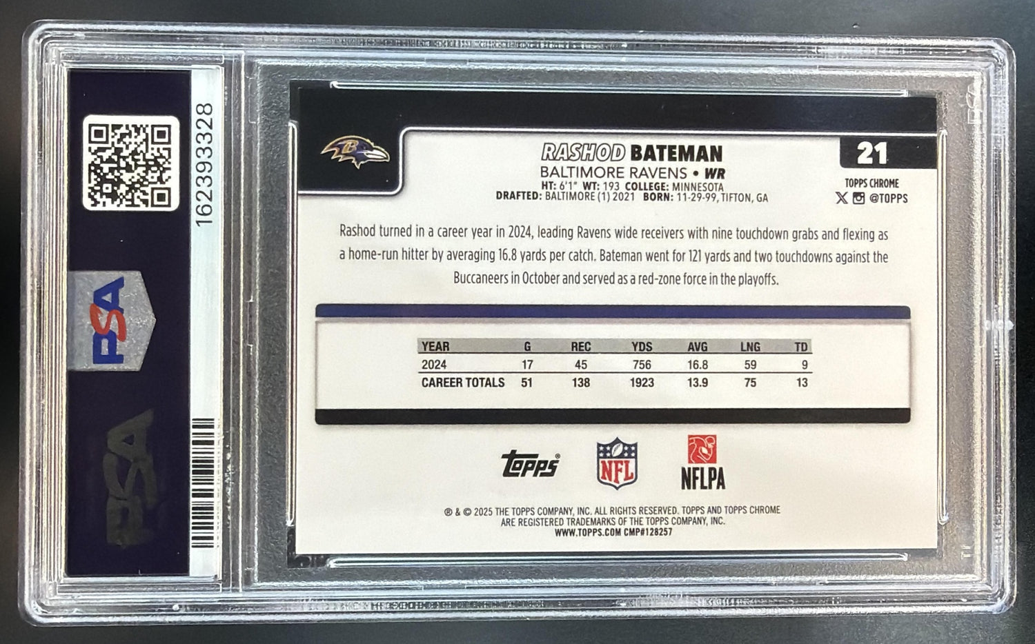 2025 Topps Chrome Rashod Bateman #21 Gold Geometric Refractor 42/50 Ravens PSA 9 — back