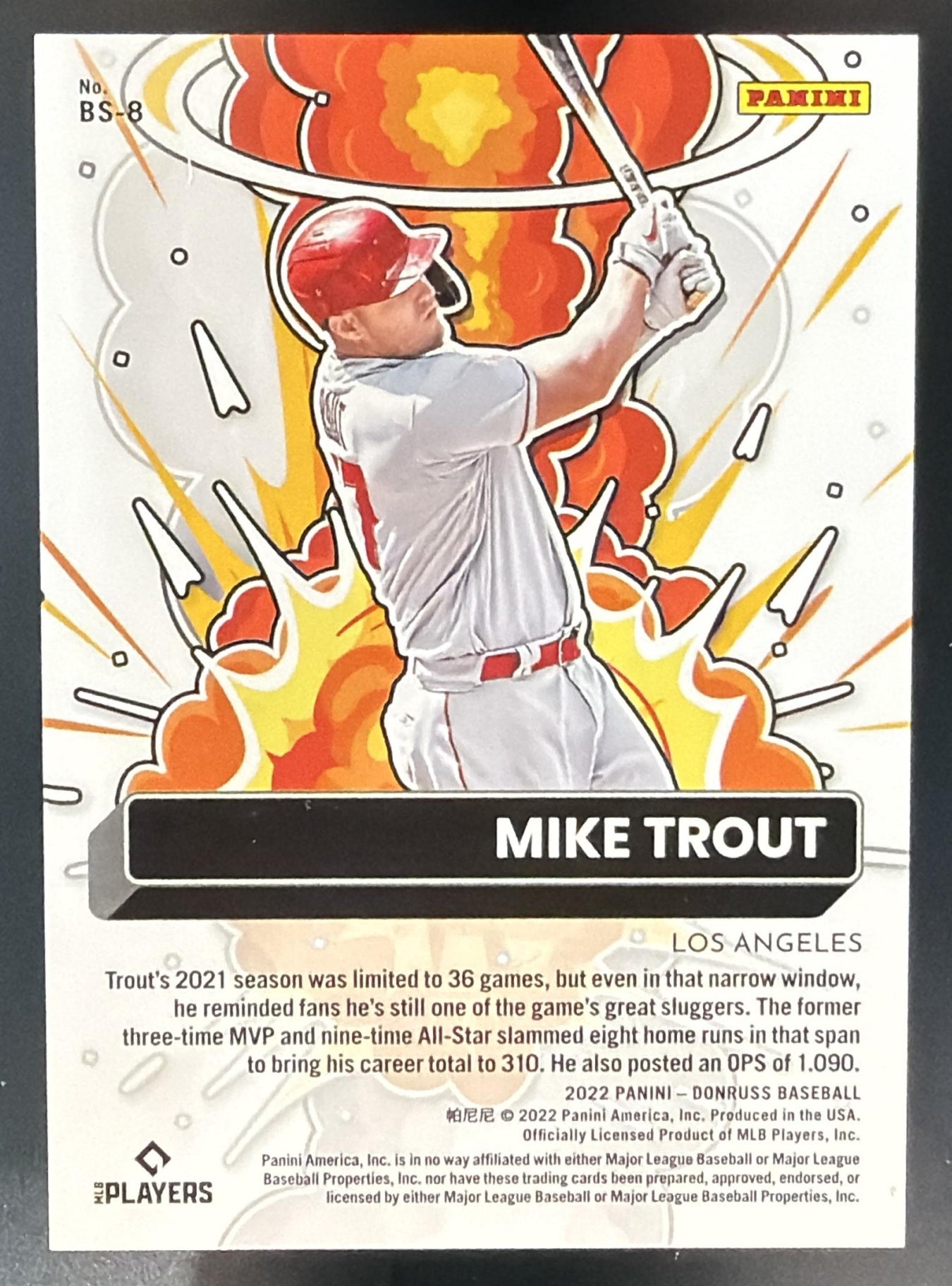 2022 Panini Donruss Mike Trout #BS-8 Bomb Squad 917/999 Angels — back