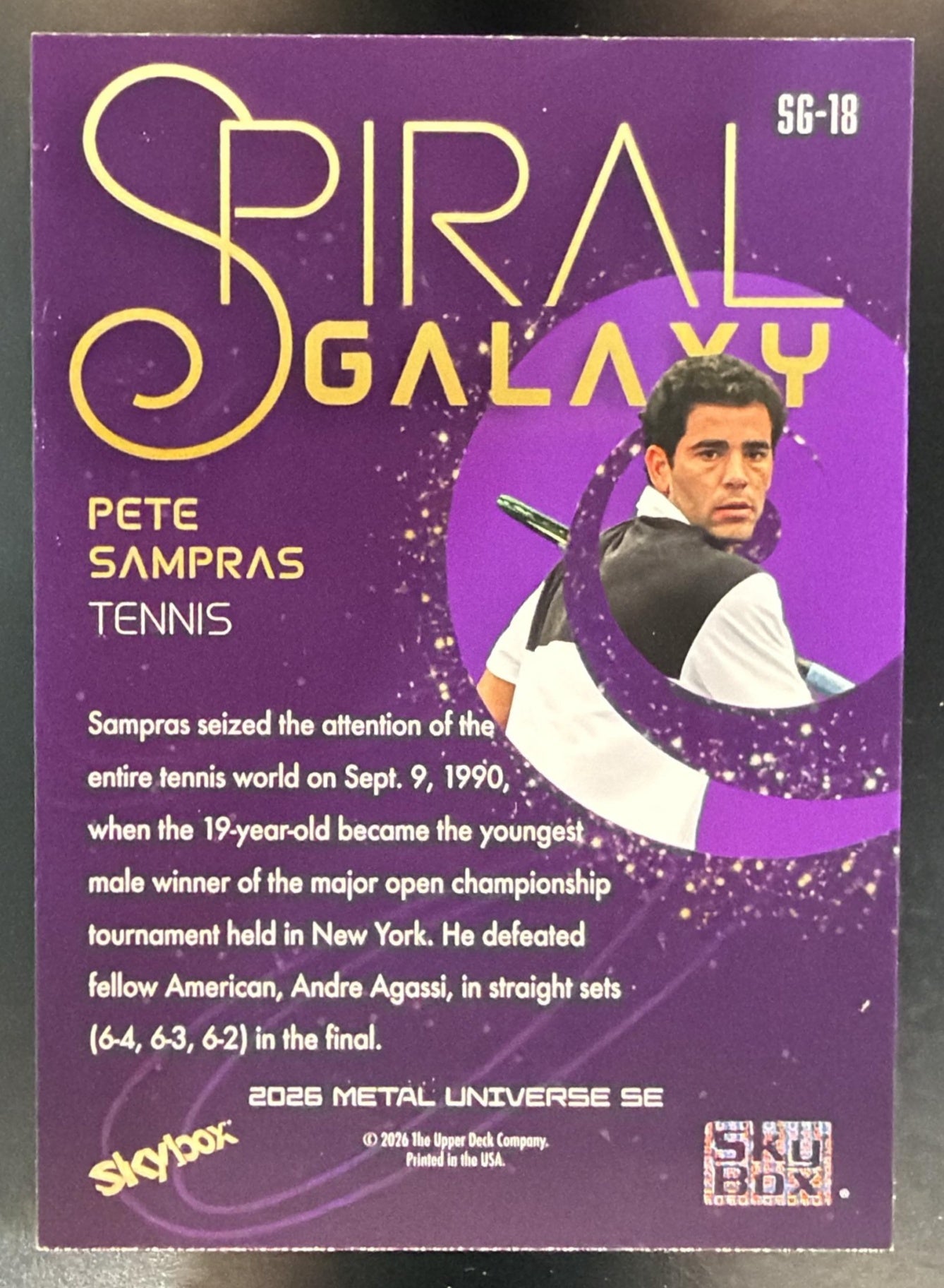 2026 Skybox Metal Universe SE Pete Sampras #SG-18 Spiral Galaxy — back