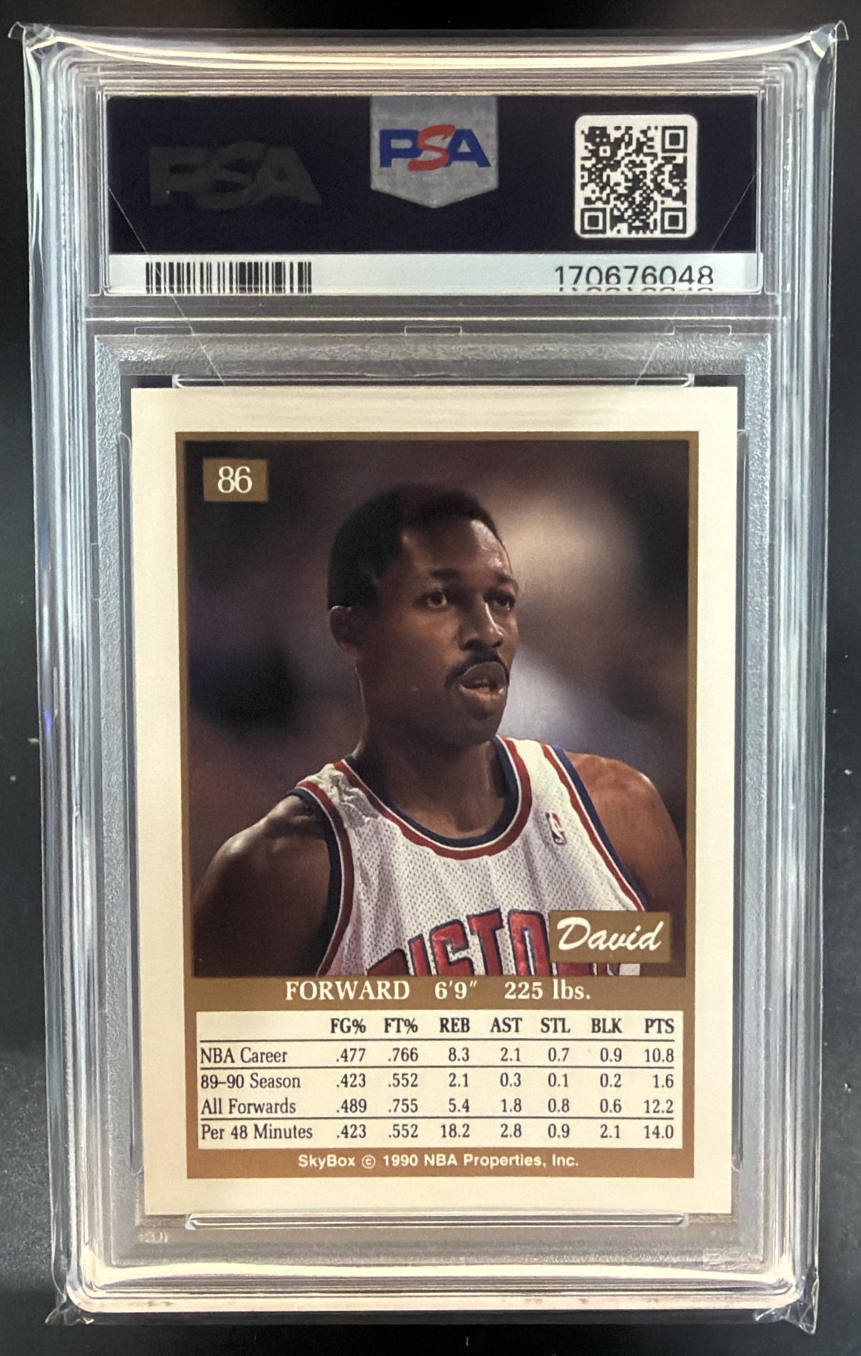 1990-91 Skybox David Greenwood #86 Pistons PSA 8 — back
