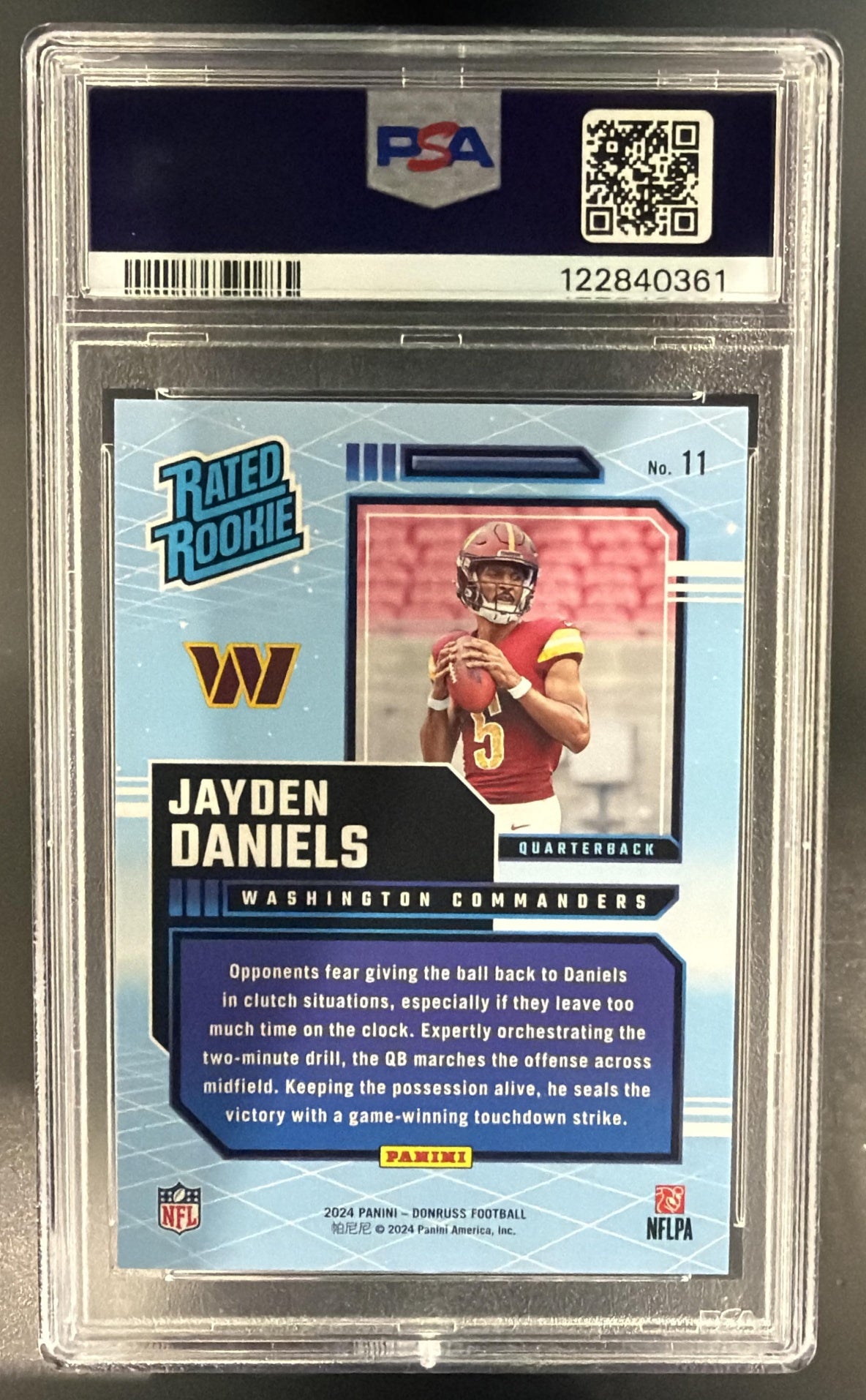 2024 Panini Donruss Jayden Daniels #11 Retro Rated Rookie Commanders PSA 9 — back