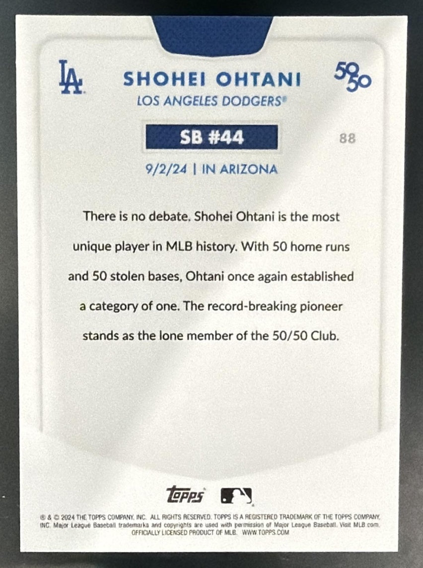 2024 Topps 50/50: Shohei Ohtani #88 Chrome Blue 5/150 Dodgers — back
