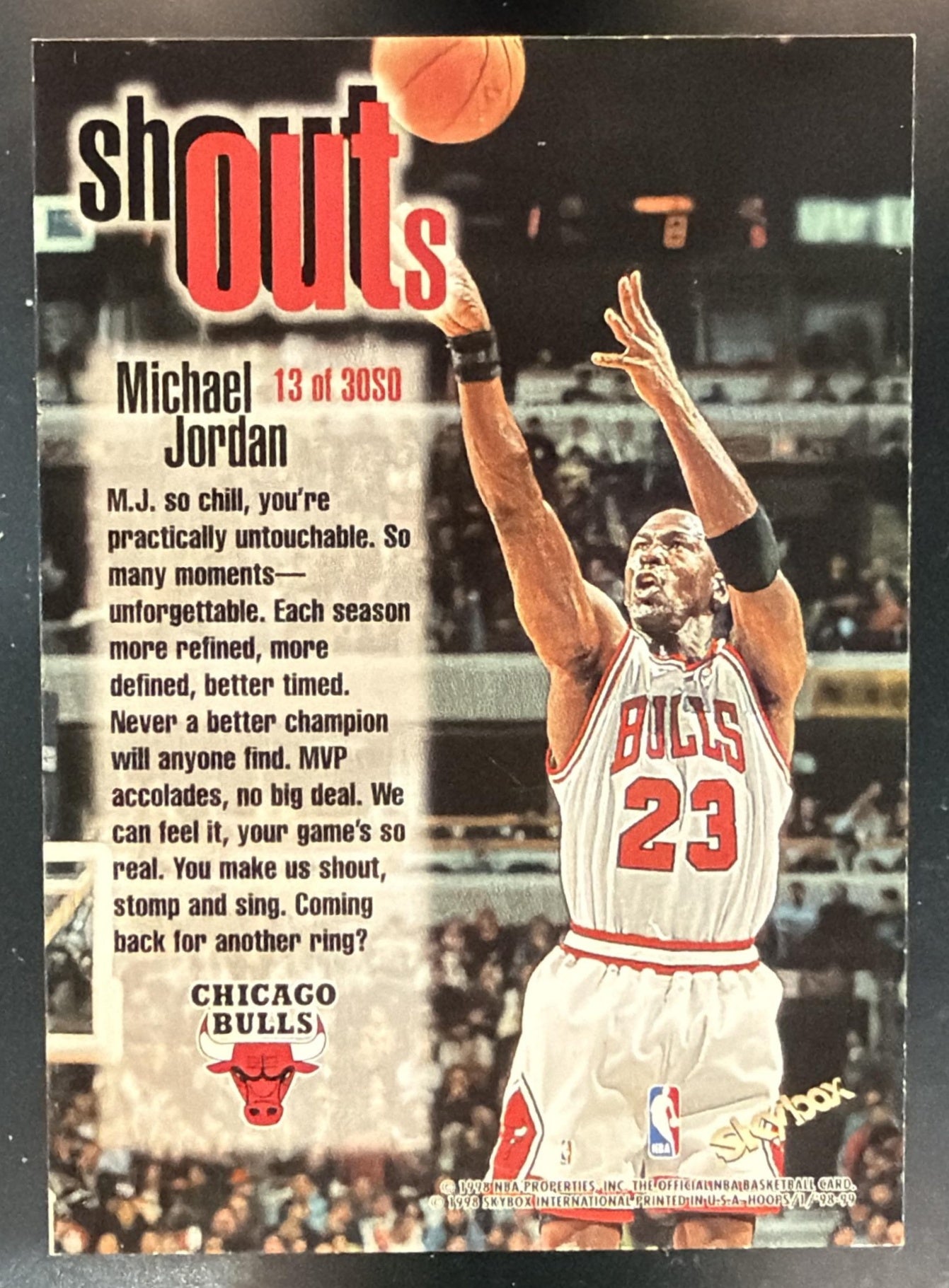 1998-99 Hoops Michael Jordan #13 SO Shout Outs Bulls — back