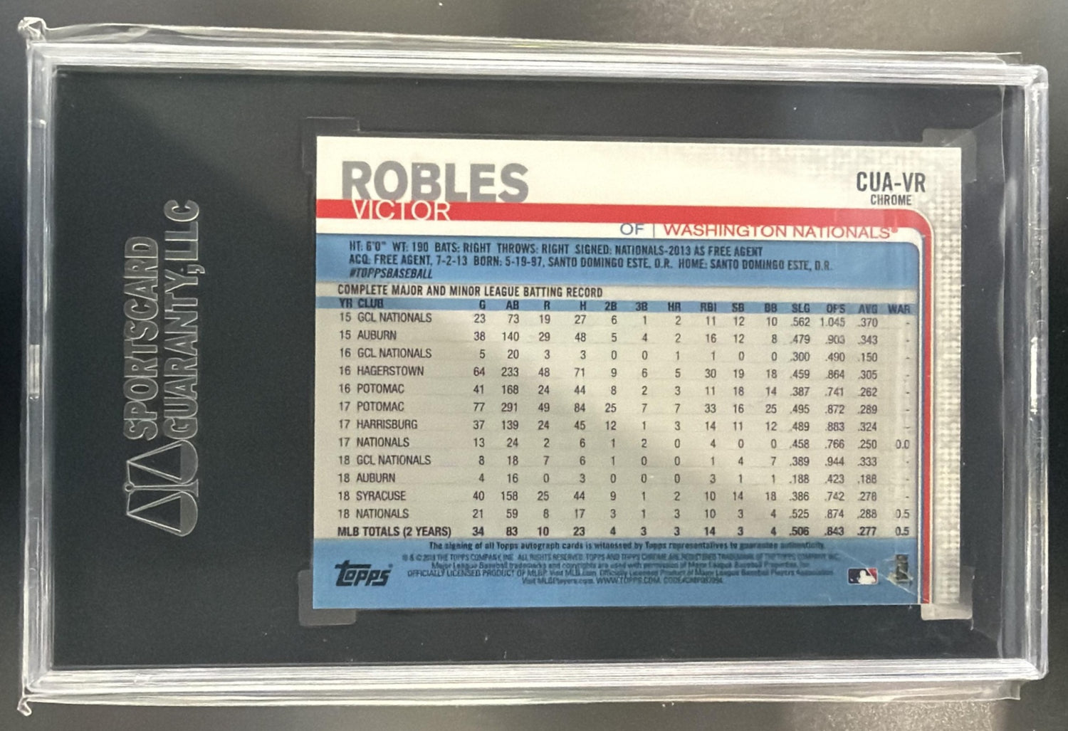 2019 Topps Chrome Update Victor Robles #CUA-VR Auto Nationals SGC 10 — back