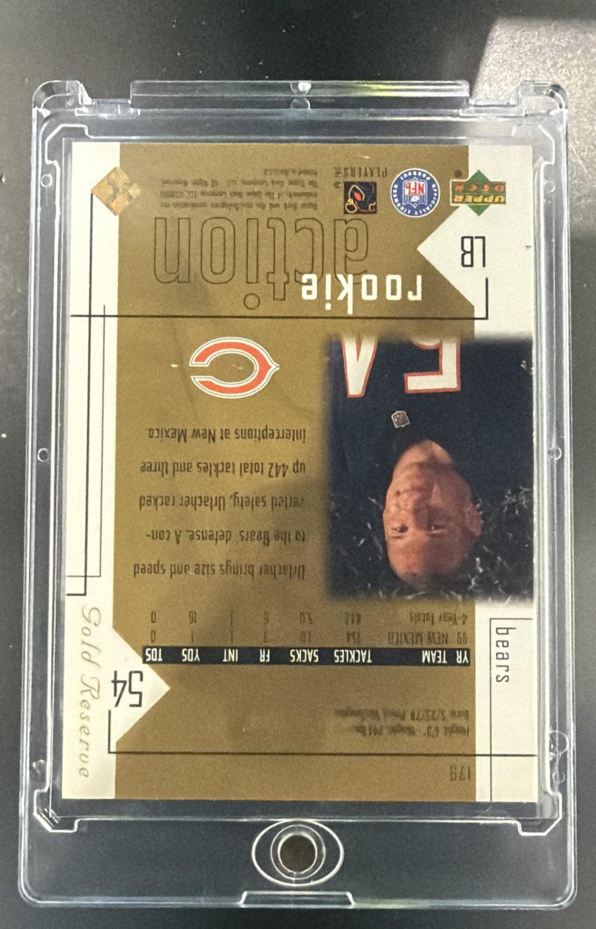 2000 Upper Deck Gold Reserve Brian Urlacher #179/2500 RC Bears — back
