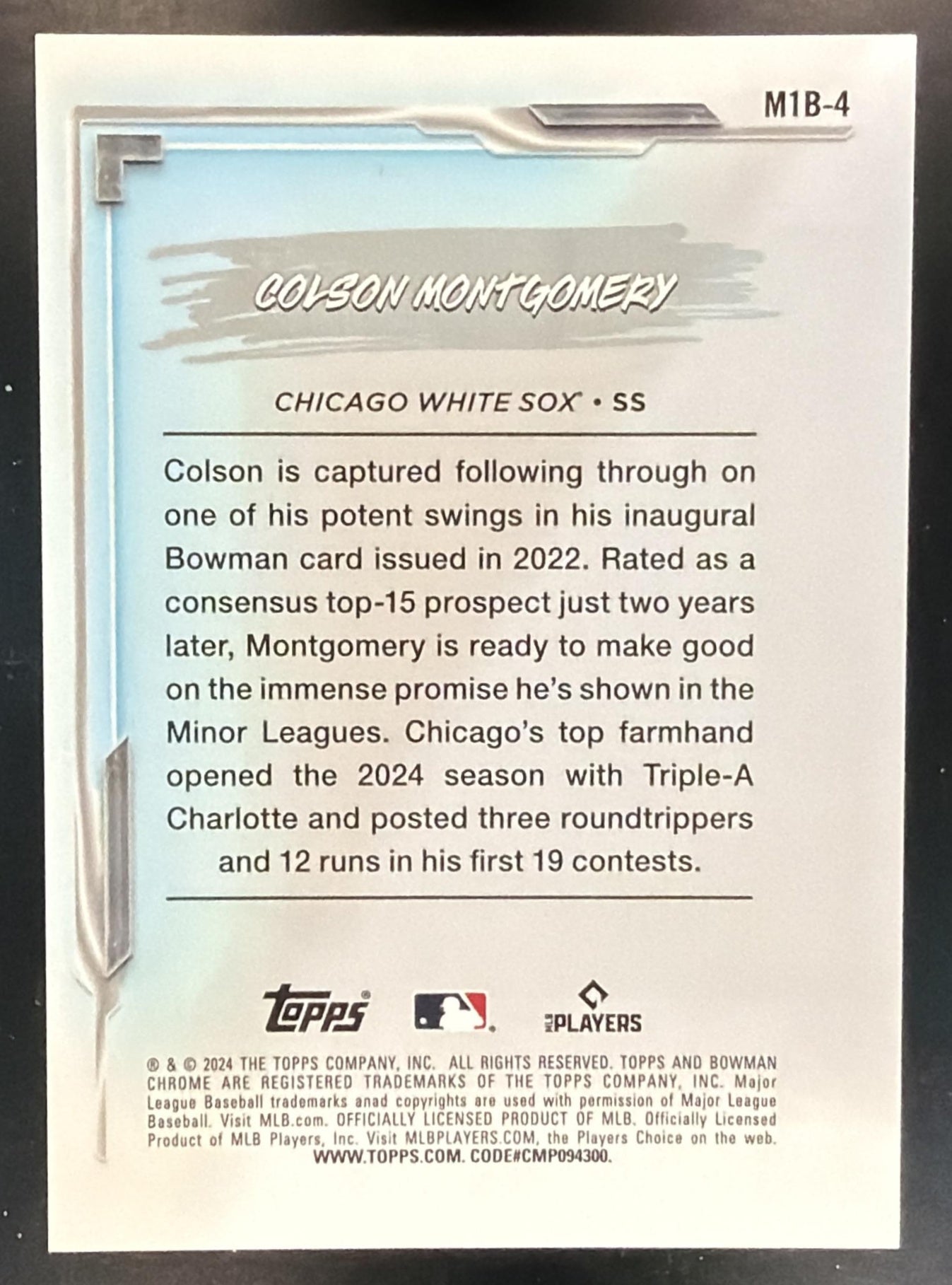 2024 Bowman Chrome Colson Montgomery My 1st Prospect Gold Mojo Refractor /50 — back