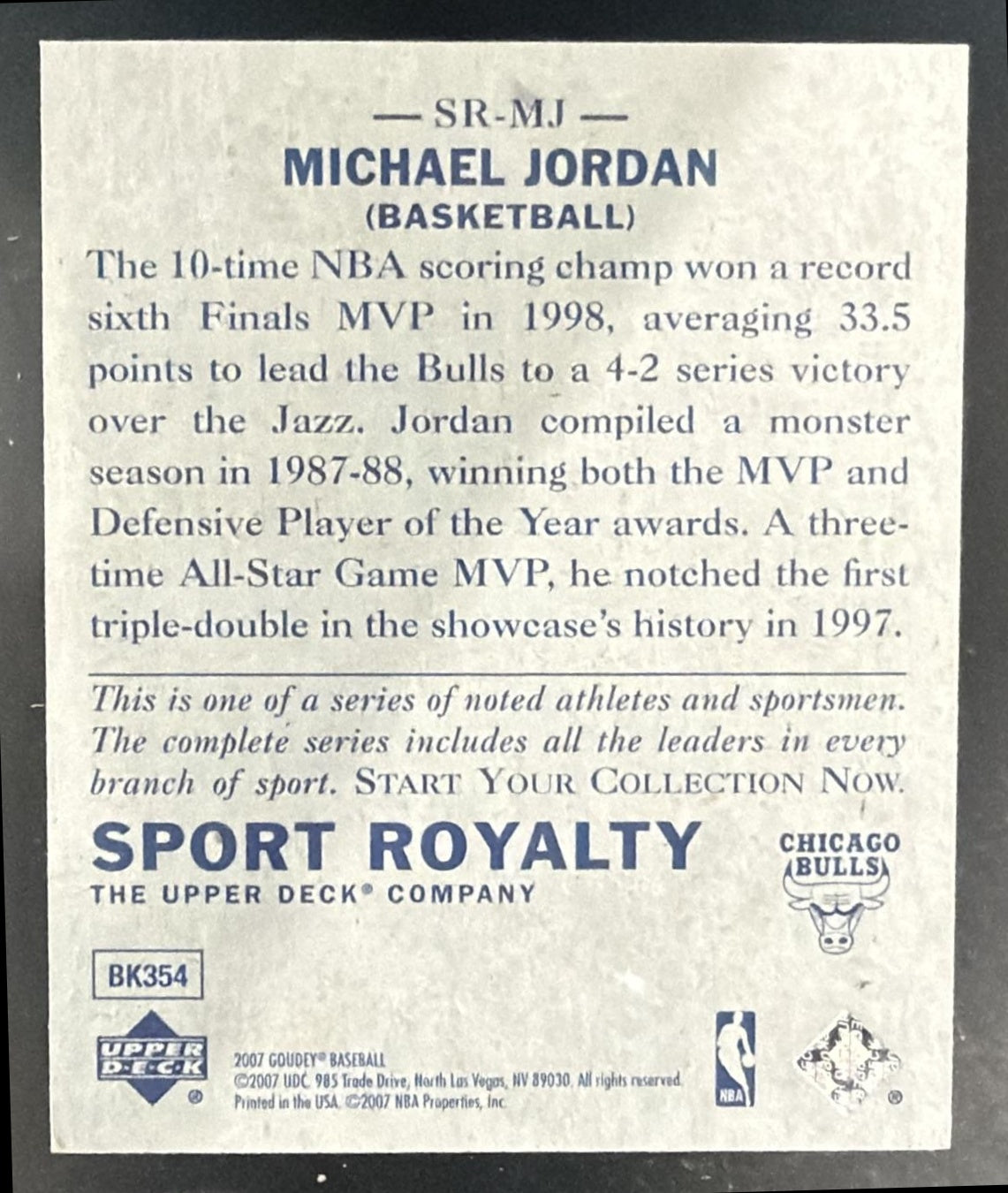 2007 Upper Deck Goudey Michael Jordan #SR-MJ Sport Royalty Bulls — back