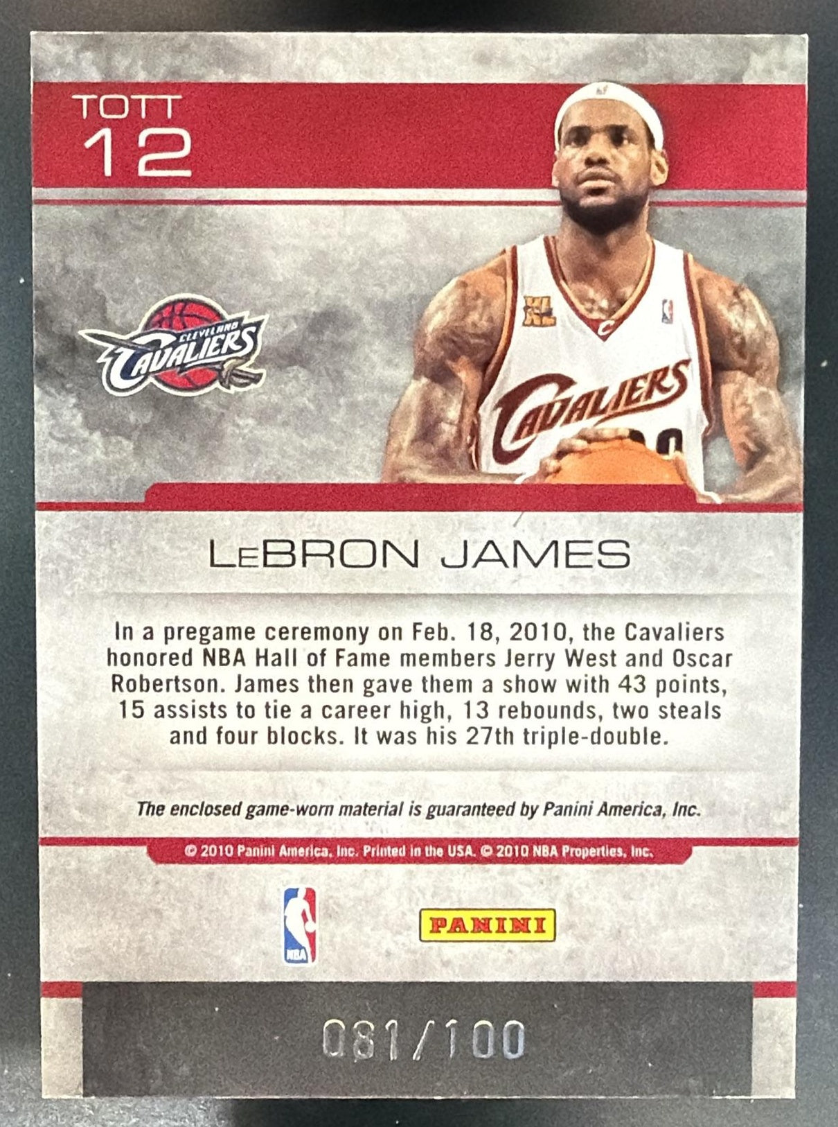 2009 Panini Absolute Memorabilia LeBron James Tools of the Trade Relic Blue /100 — back
