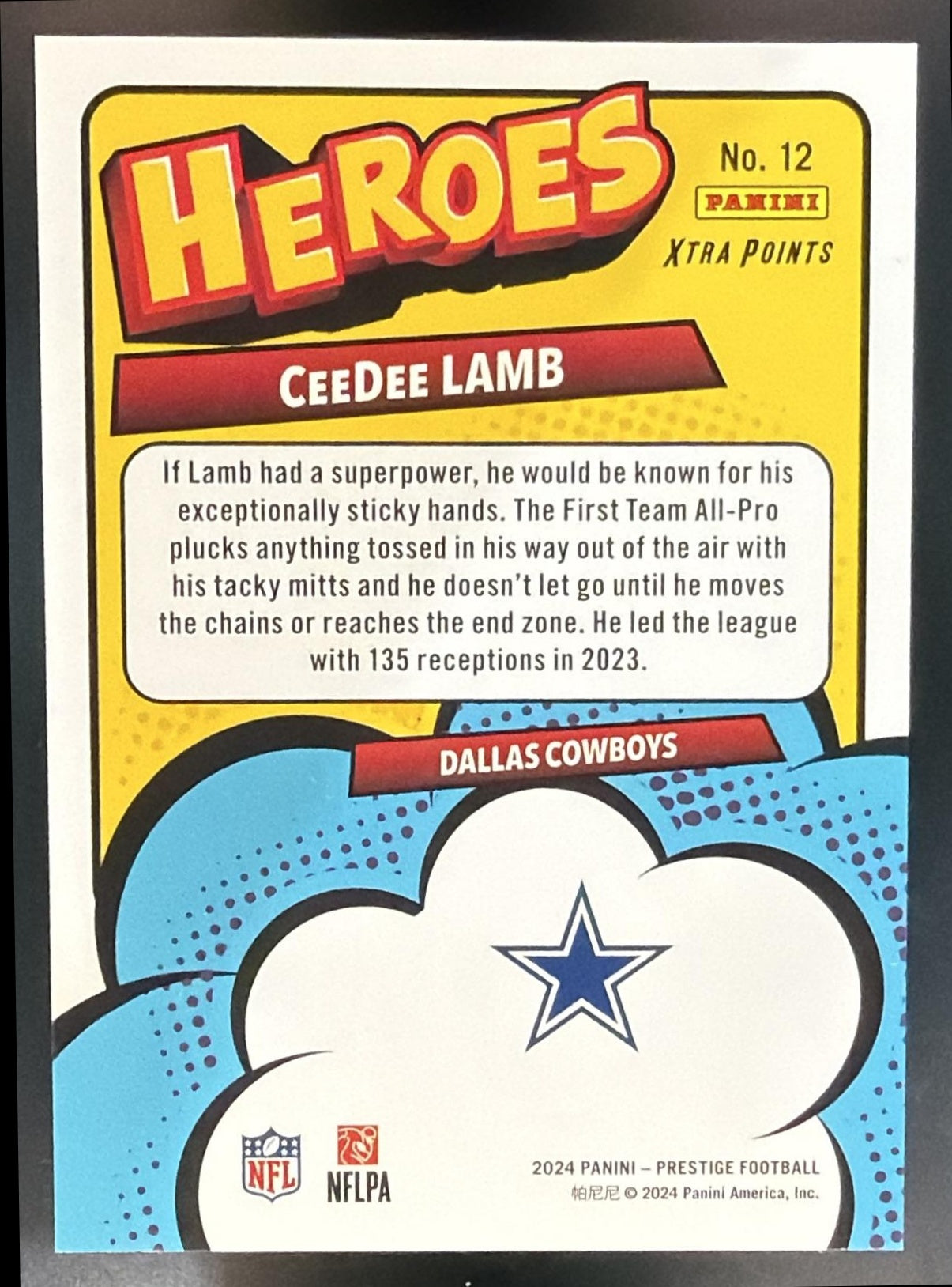 2024 Panini Prestige CeeDee Lamb #12 Heroes Xtra Points Red 116/399 Cowboys — back