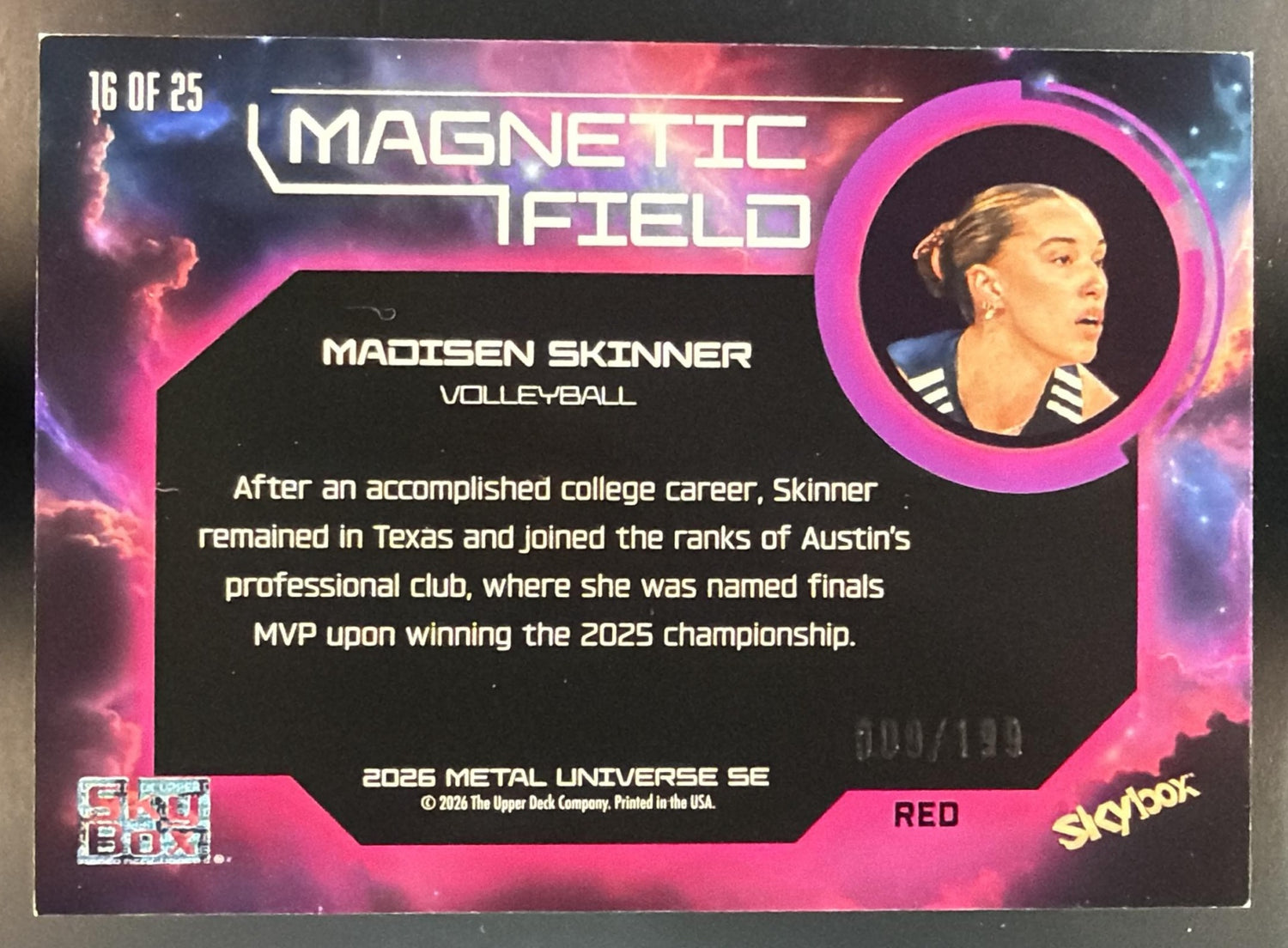 2026 Skybox Metal Universe SE Madisen Skinner #16 of 25 Magnetic Field Red 9/199 — back