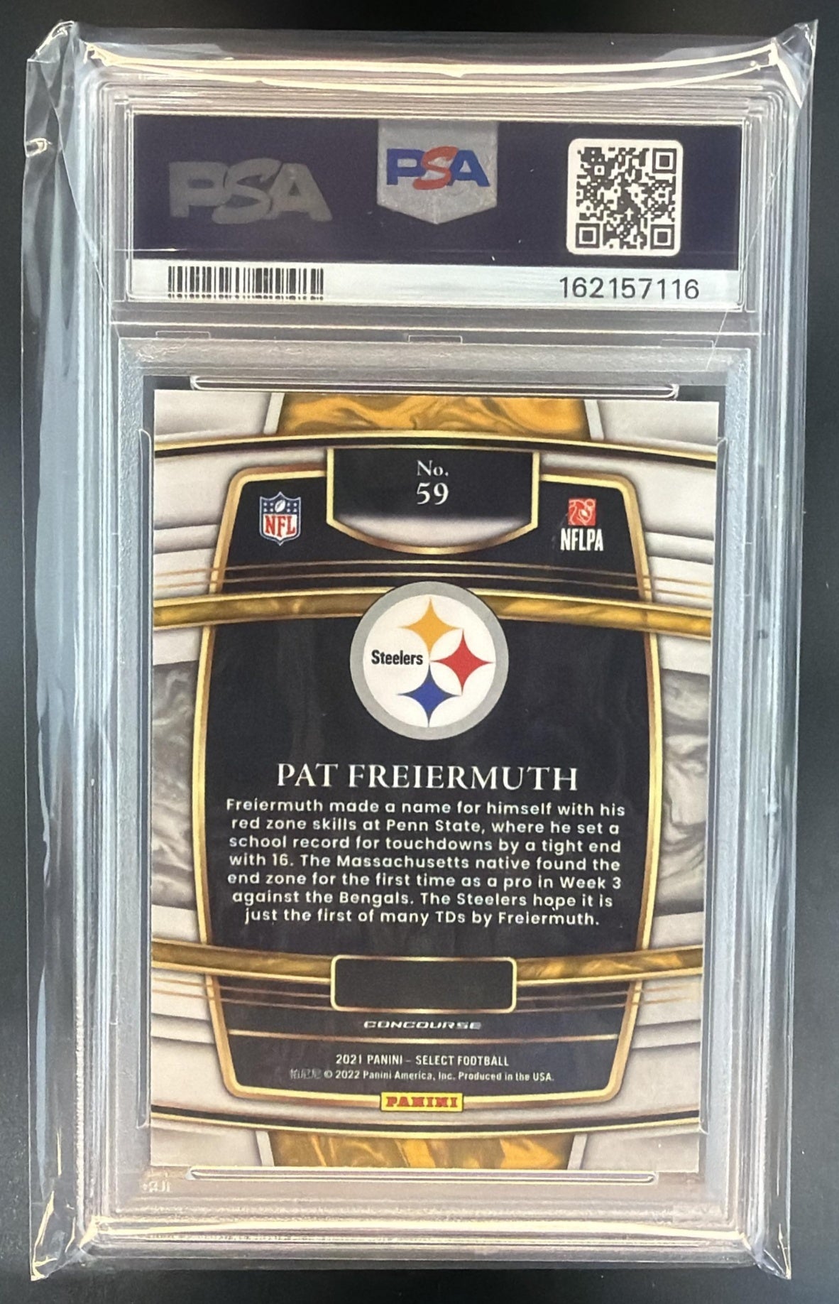 2021 Panini Select Pat Freiermuth #59 RC Concourse Steelers PSA 9 — back