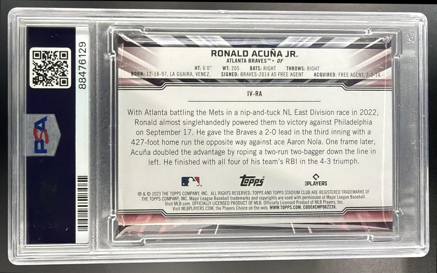 2023 Topps Stadium Club Ronald Acuna Jr. #IV-RA Instavision Braves PSA 9 — back