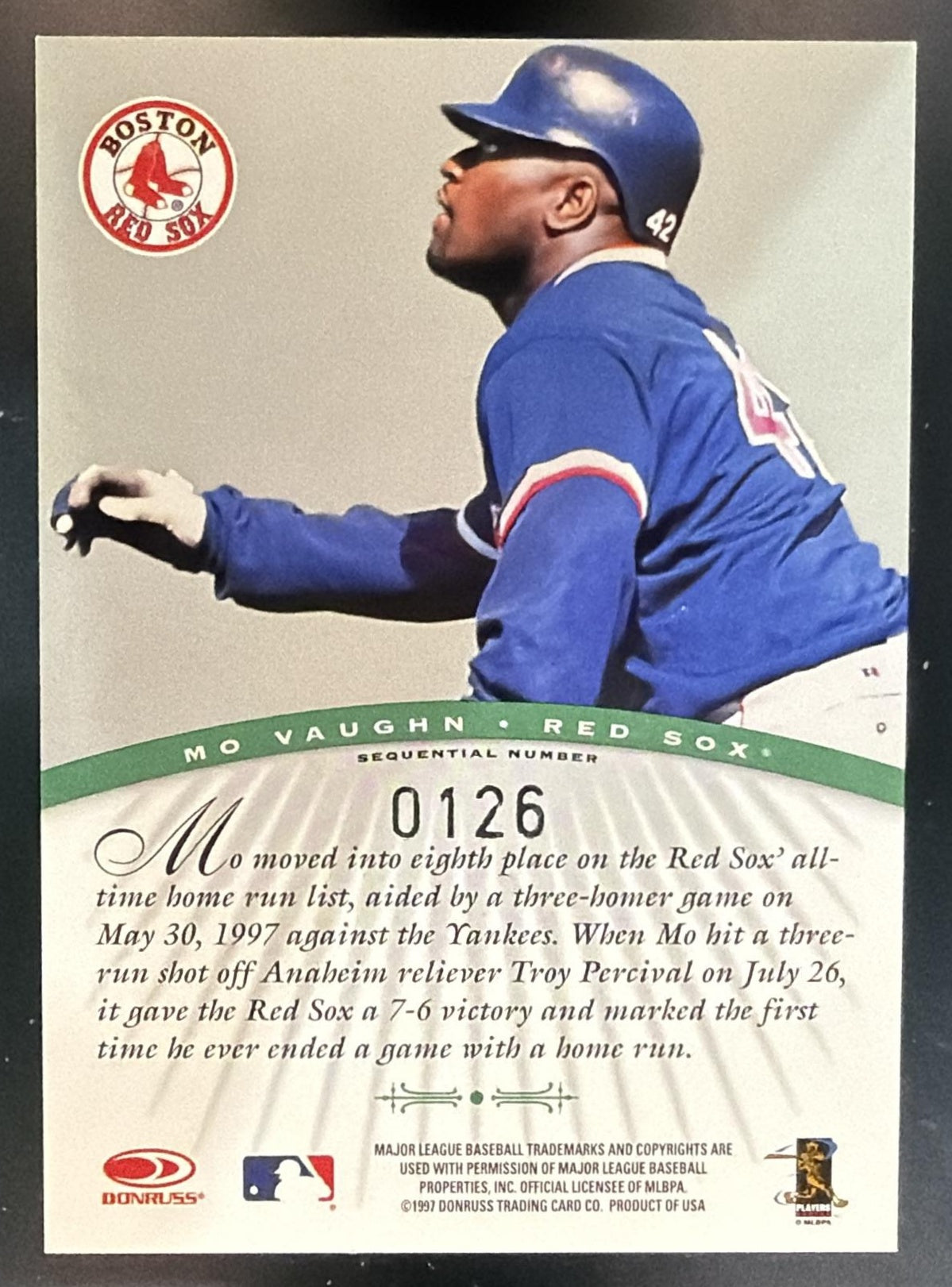 1997 Donruss Signature Series Mo Vaughn Millennium Marks Auto /1000 Pirates — back
