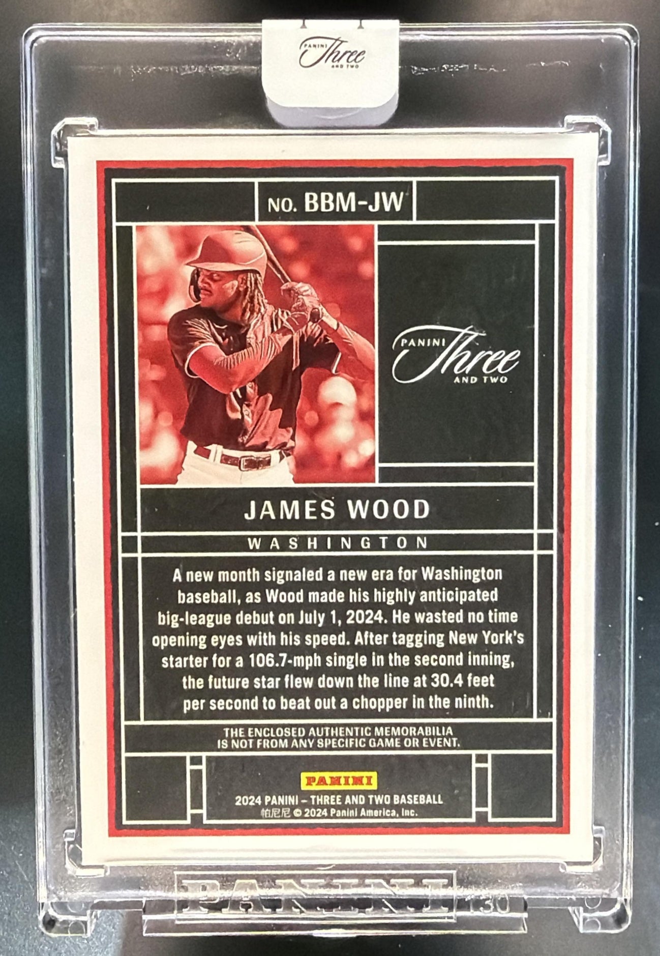 2024 Panini Three and Two James Wood #BBM-JW Baseball's Best Memorabilia /32 — back