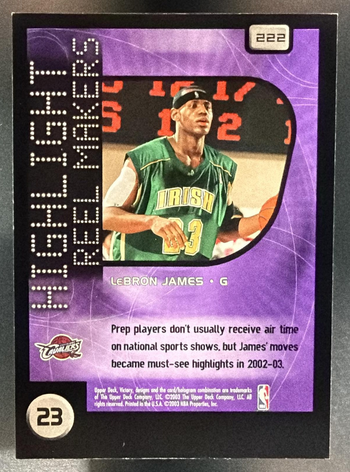 2003-04 Upper Deck Victory Lebron James #222 RC Cavaliers — back