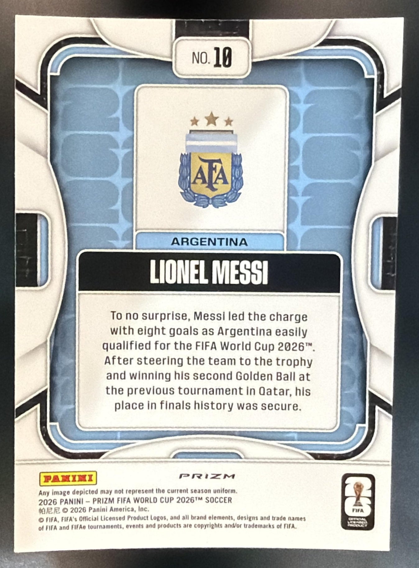 2026 Panini Prizm World Cup Lionel Messi #10 Disco Argentina — back