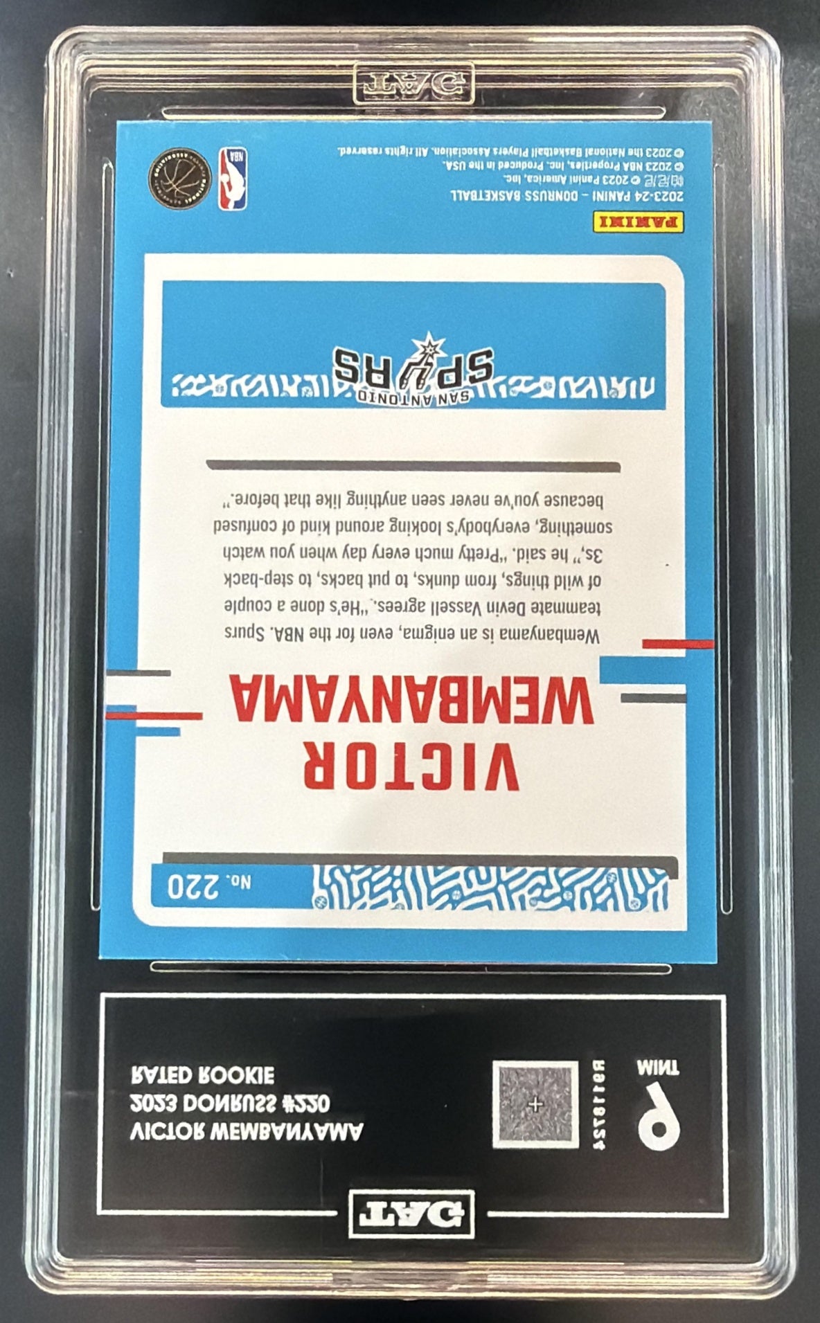 2023-24 Panini Donruss Victor Wembanyama #220 RC Rated Rookie Spurs TAG 9 — back