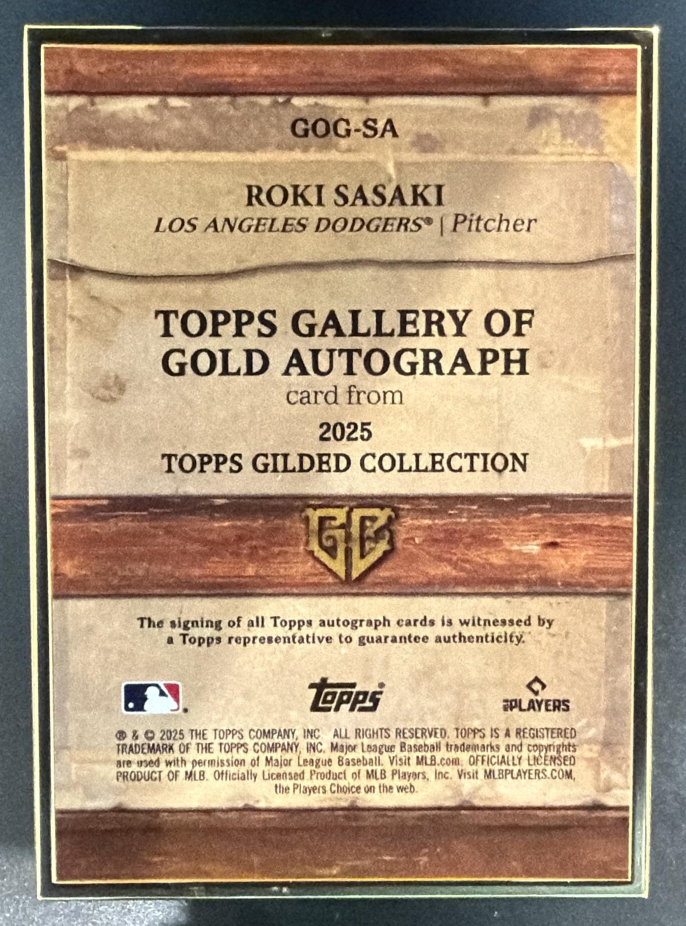 2025 Topps Gilded Collection Roki Sasaki #GOG-SA Gallery of Gold Auto /50 — back