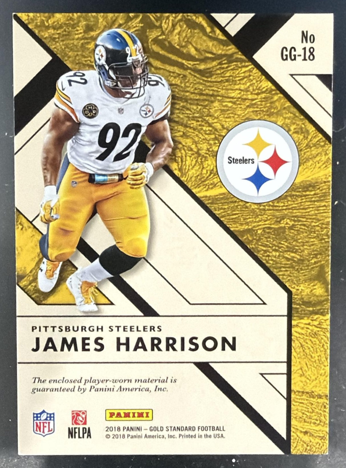 2018 Panini Gold Standard James Harrison #GG-18 Gridiron /125 Steelers — back