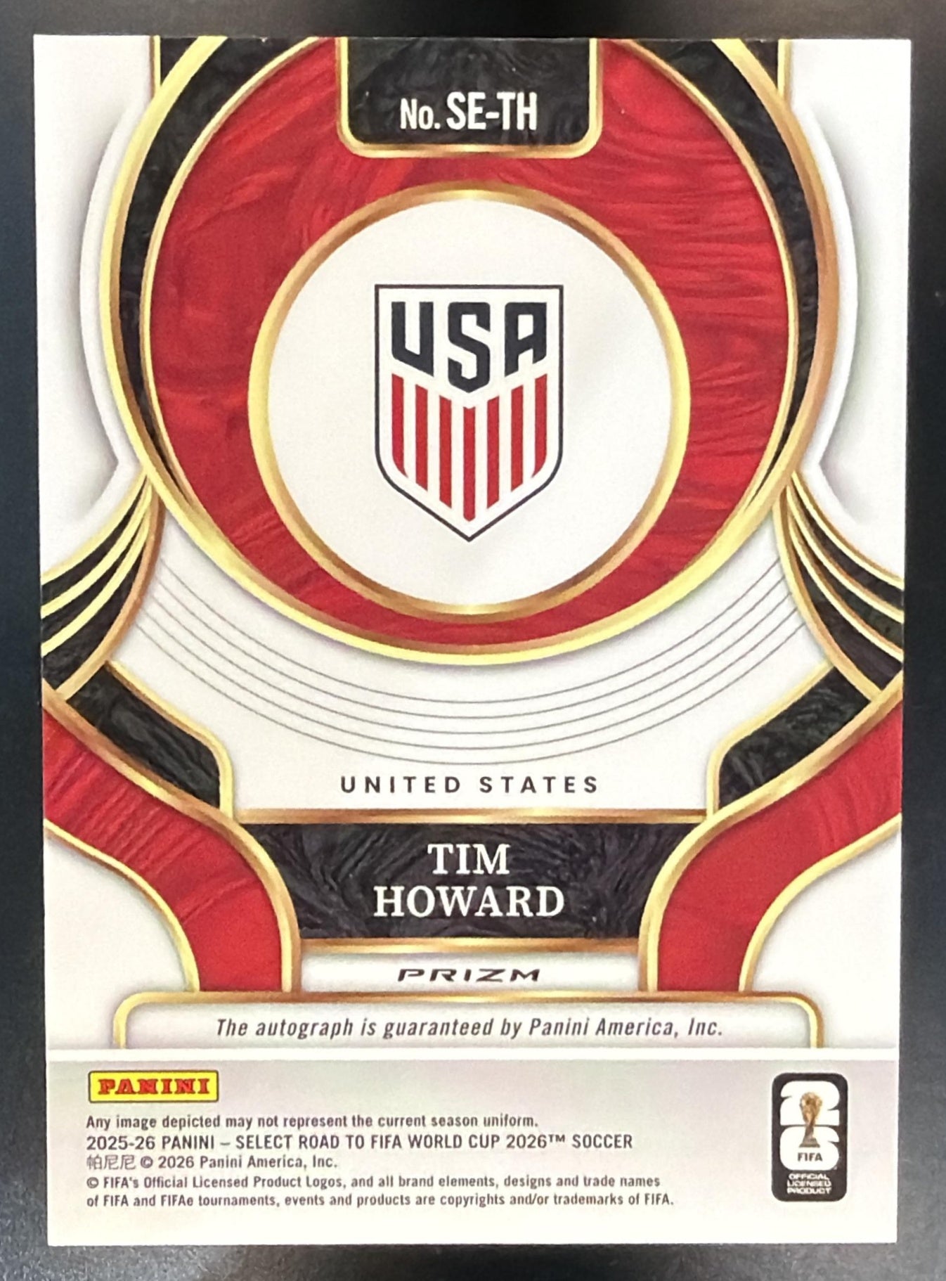 2025 Select Road to FIFA World Cup Tim Howard #SE-TH Signatures Blue Pulsar Auto — back