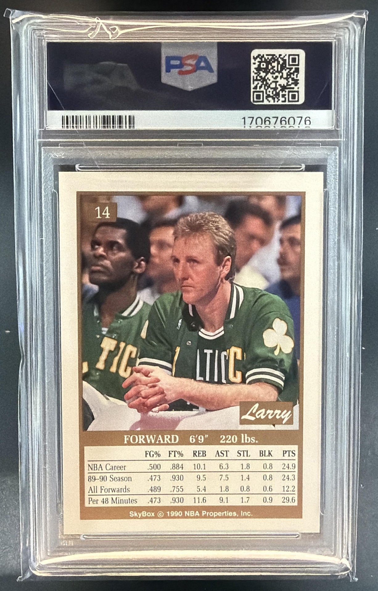 1990-91 Skybox Larry Bird #14 Celtics PSA 9 — back