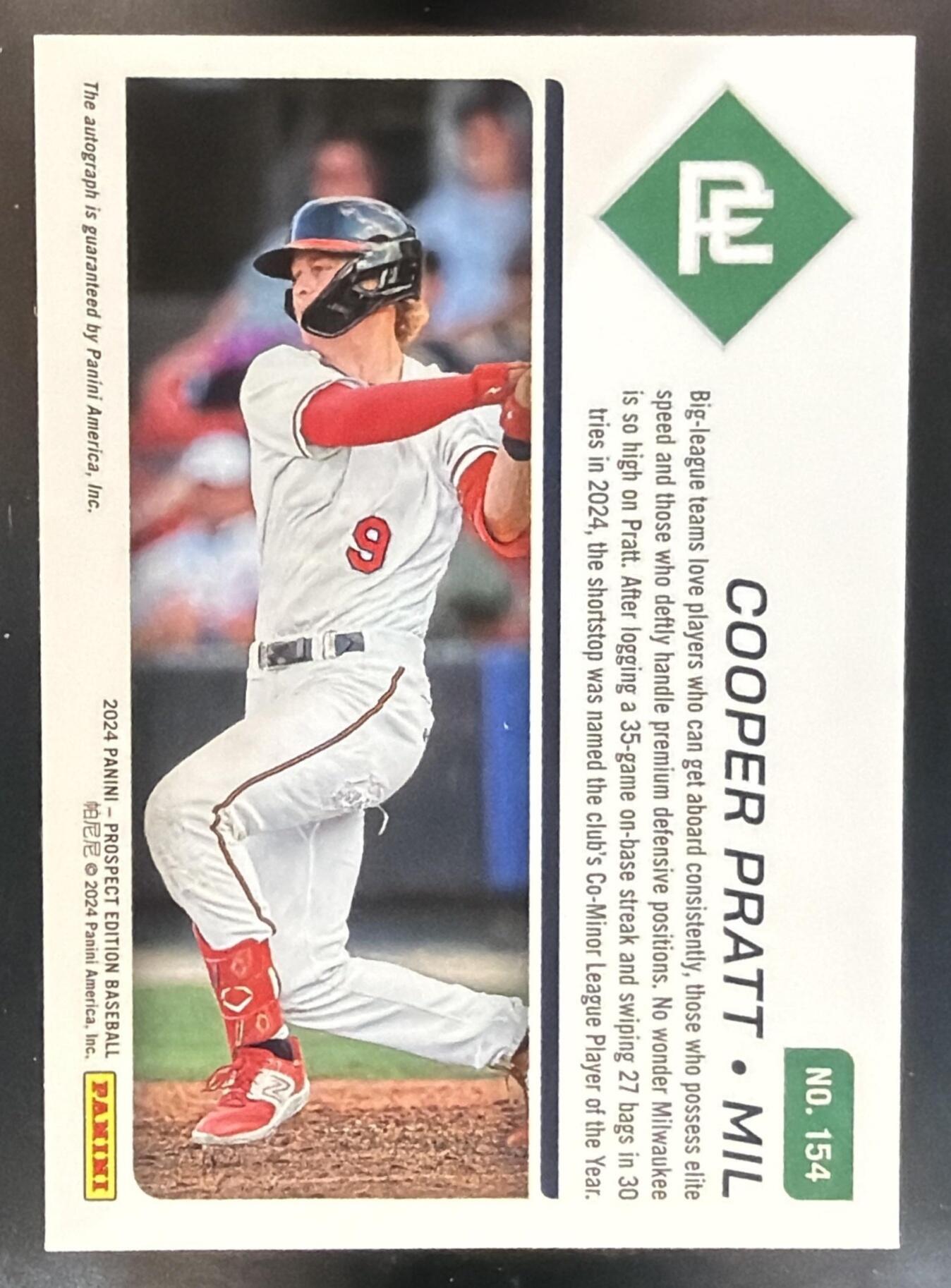 2024 Panini Prospect Edition Cooper Pratt #154 Holo Ticket Signatures Auto — back