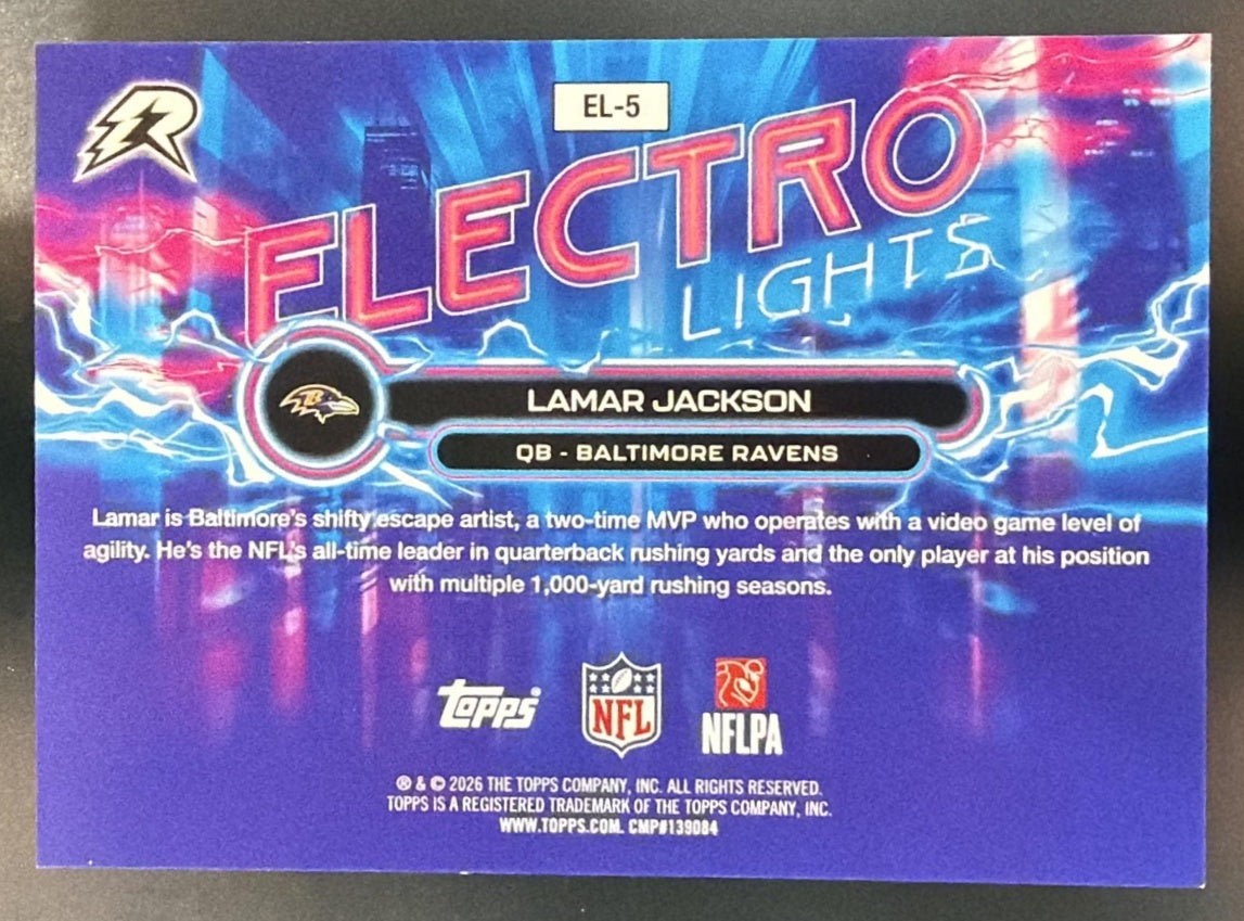 2025 Topps Resurgence Lamar Jackson #EL-5 Electro Lights Ravens — back