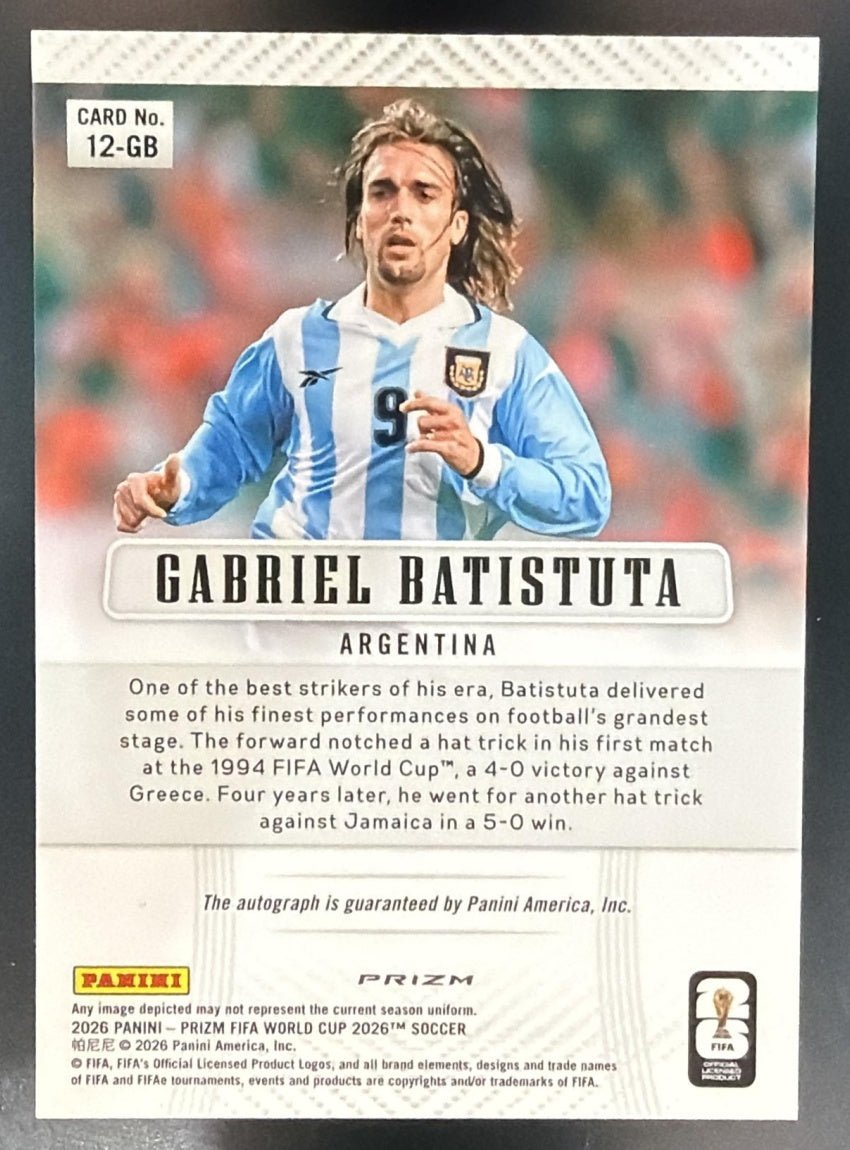 2026 Panini Prizm World Cup Gabriel Batistuta Throwback Signatures Wave Auto — back