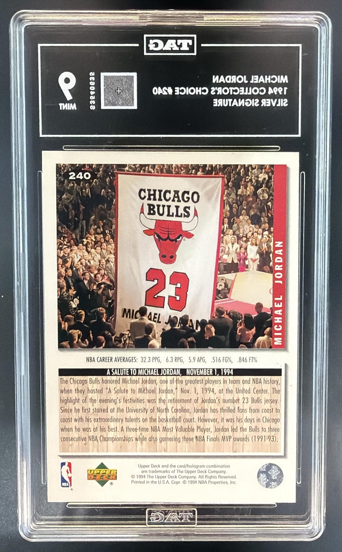 1994-95 Upper Deck Collector's Choice Michael Jordan #240 Bulls TAG 9 — back