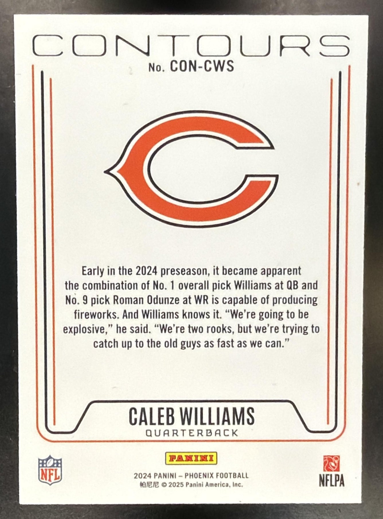 2024 Panini Phoenix Caleb Williams #CON-CWS Contours RC Bears — back